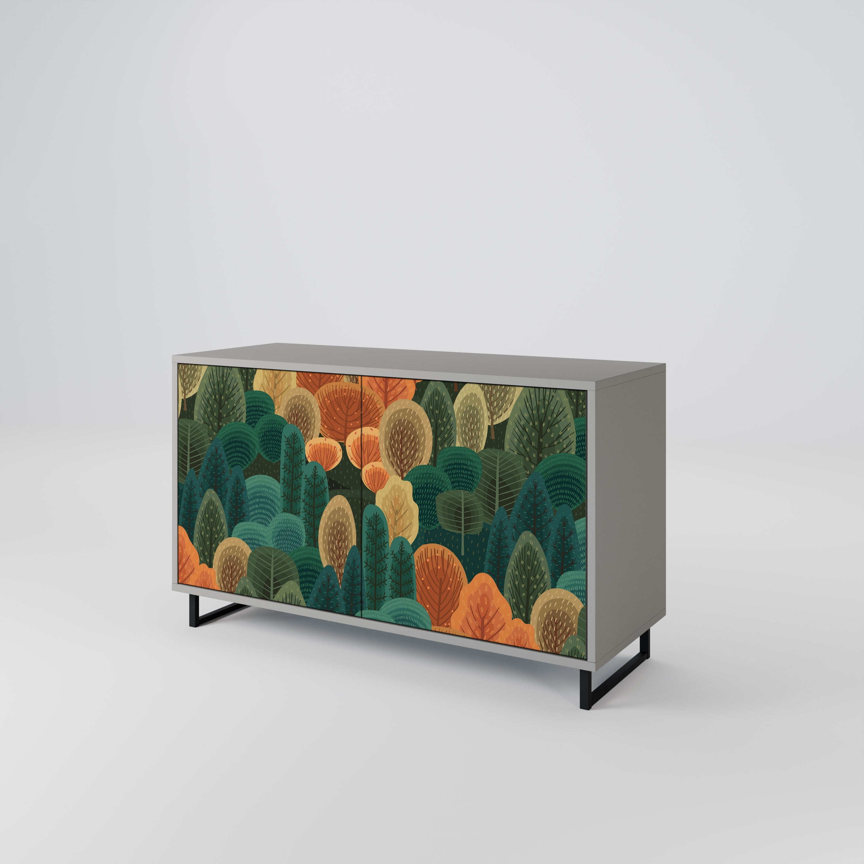 Buffet 2 portes KALEIDOSCOPE D'AUTOMNE en finition grise