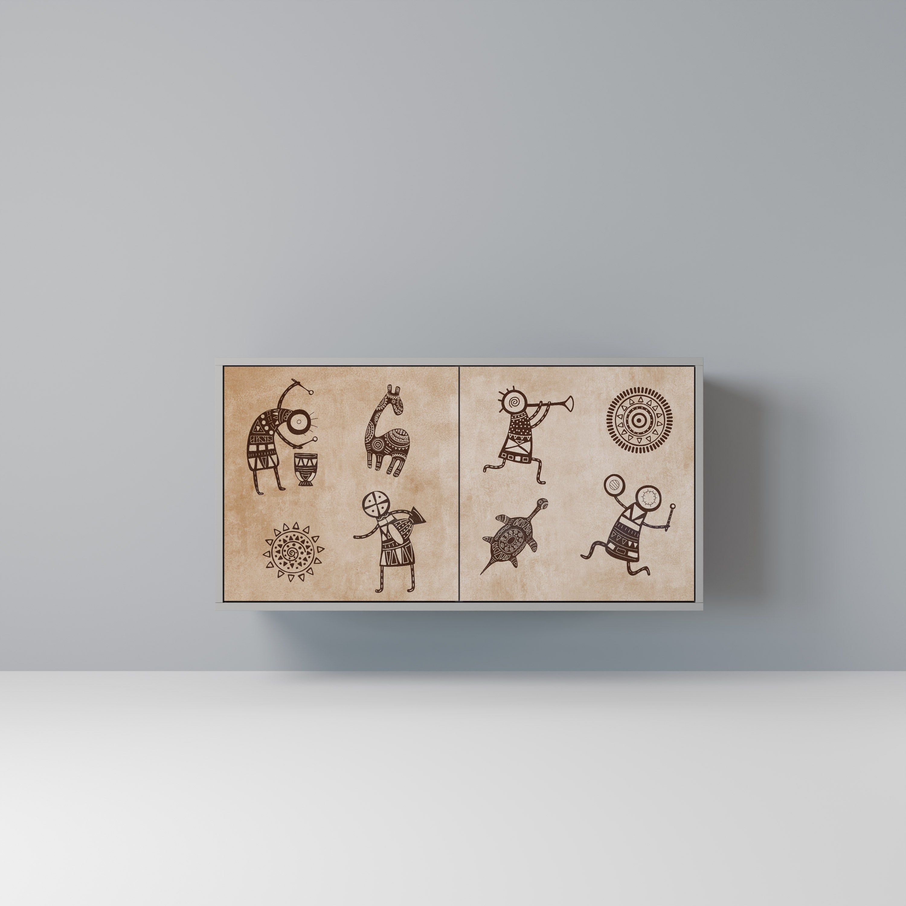 Buffet 2 portes de style africain en finition grise