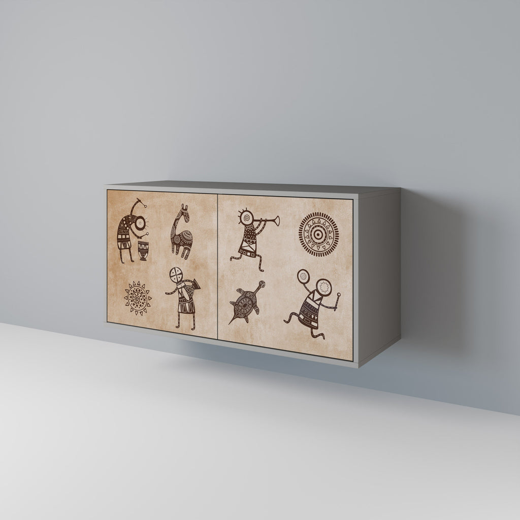 Buffet 2 portes de style africain en finition grise