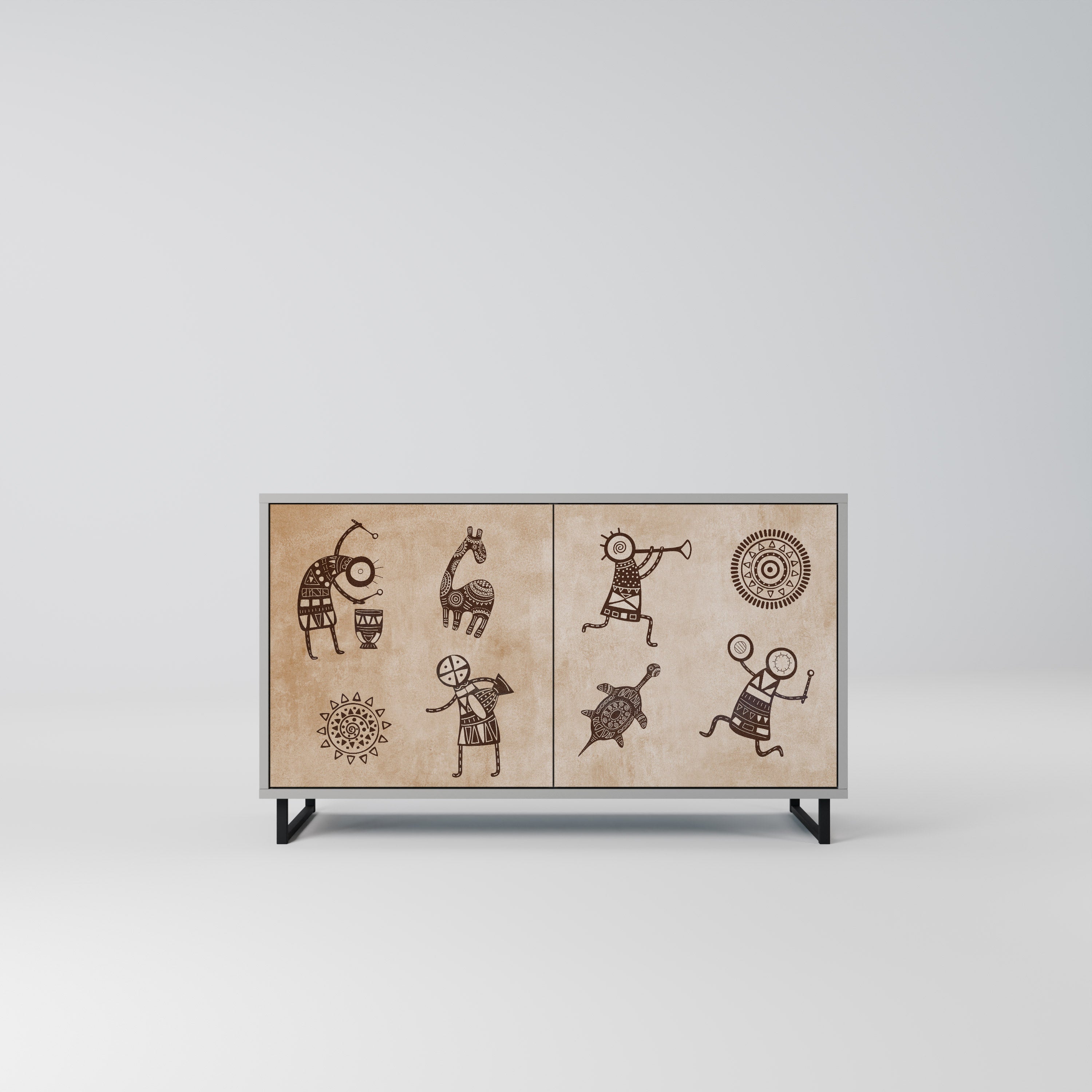 Buffet 2 portes de style africain en finition grise