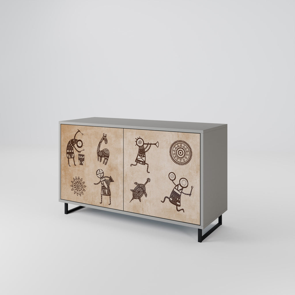 Buffet 2 portes de style africain en finition grise