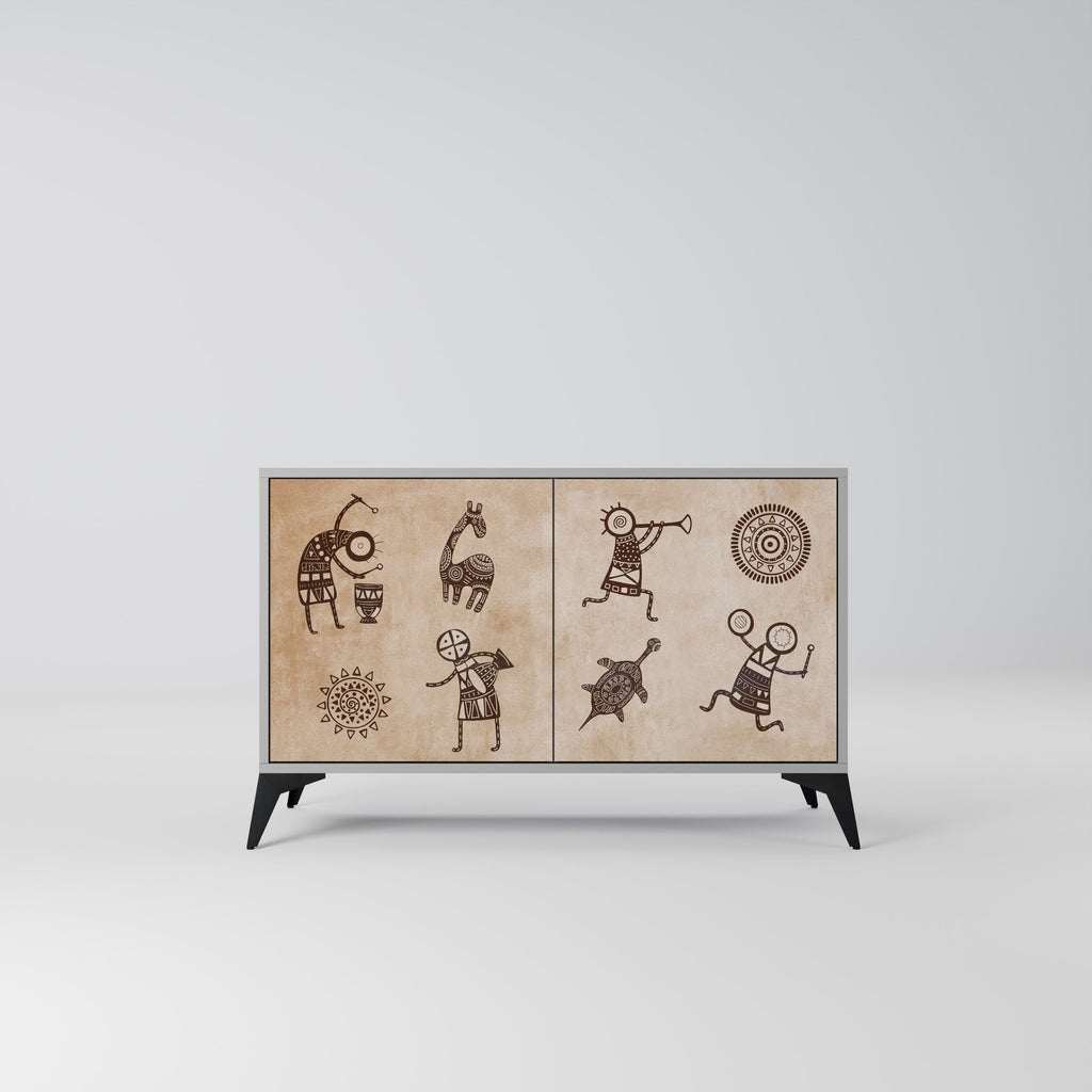 Buffet 2 portes de style africain en finition grise