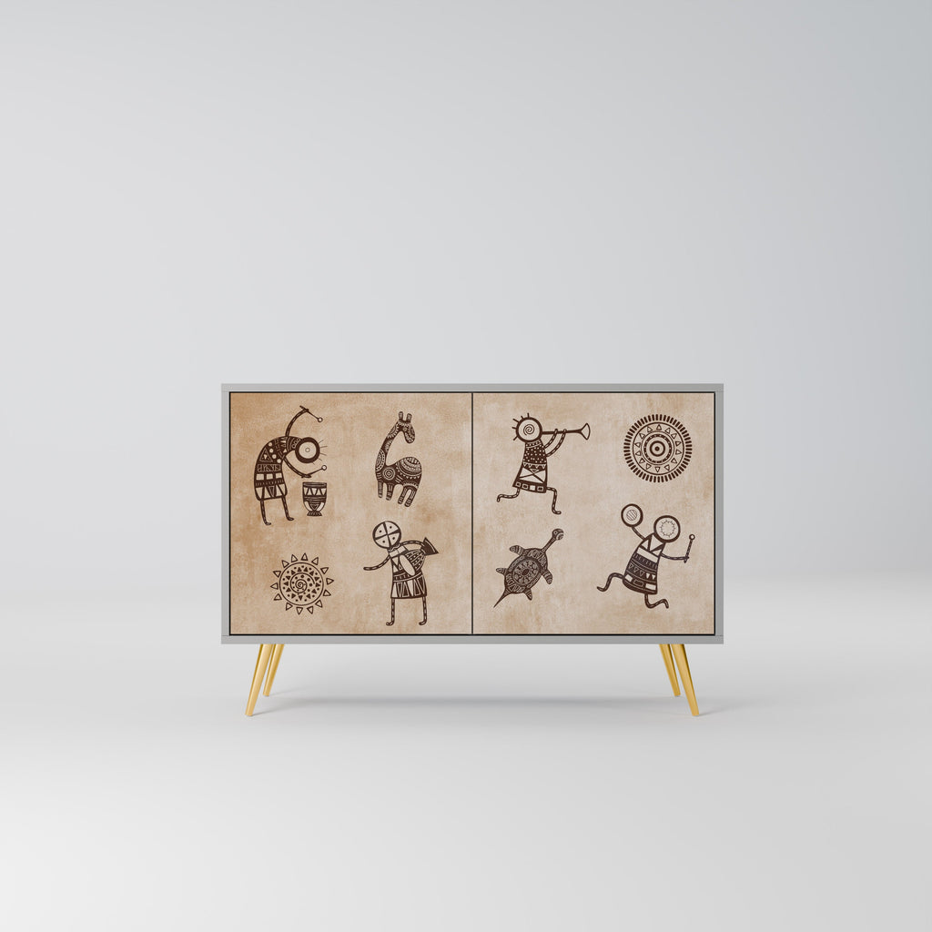 Buffet 2 portes de style africain en finition grise