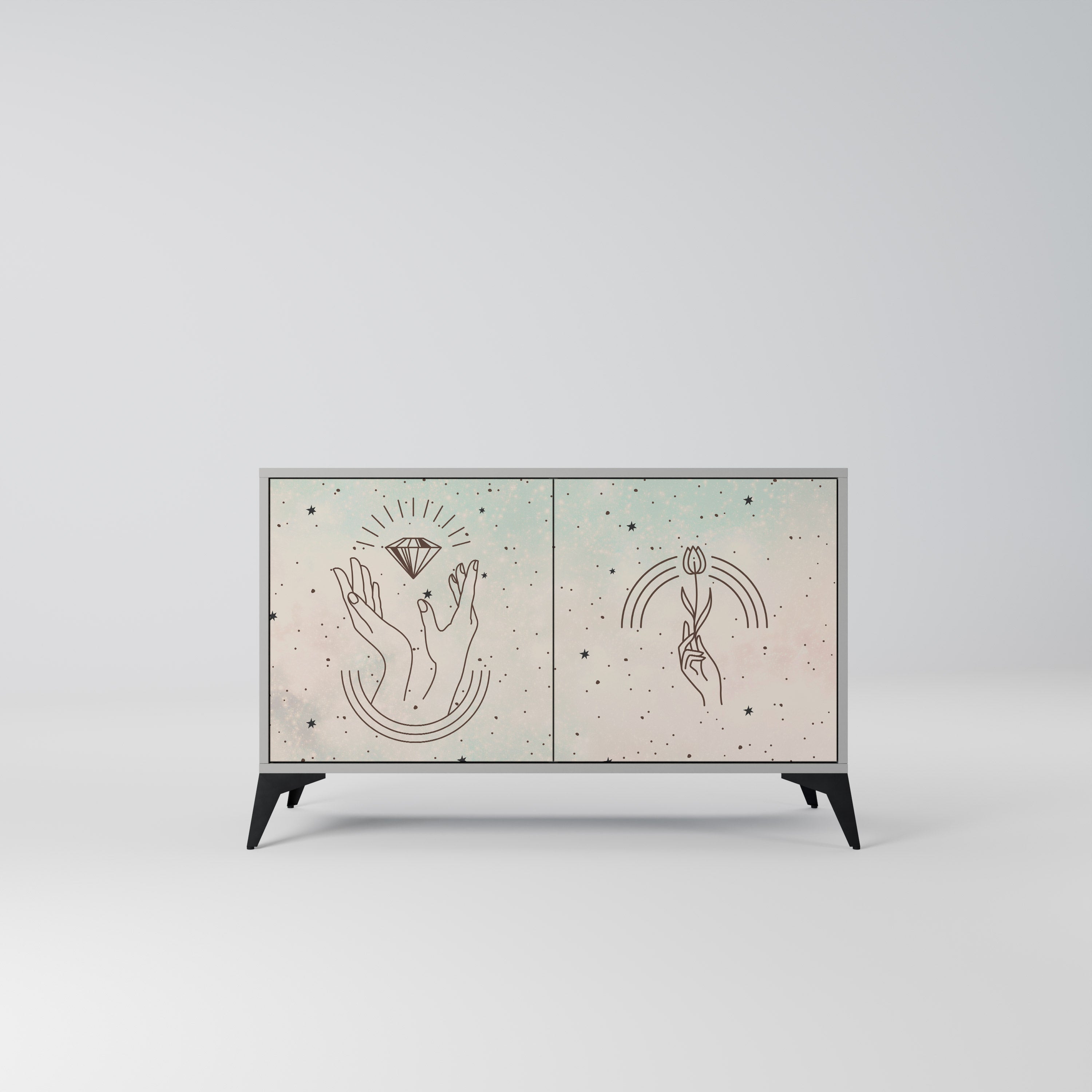 Buffet 2 portes DELICATE BEAUTY en finition grise