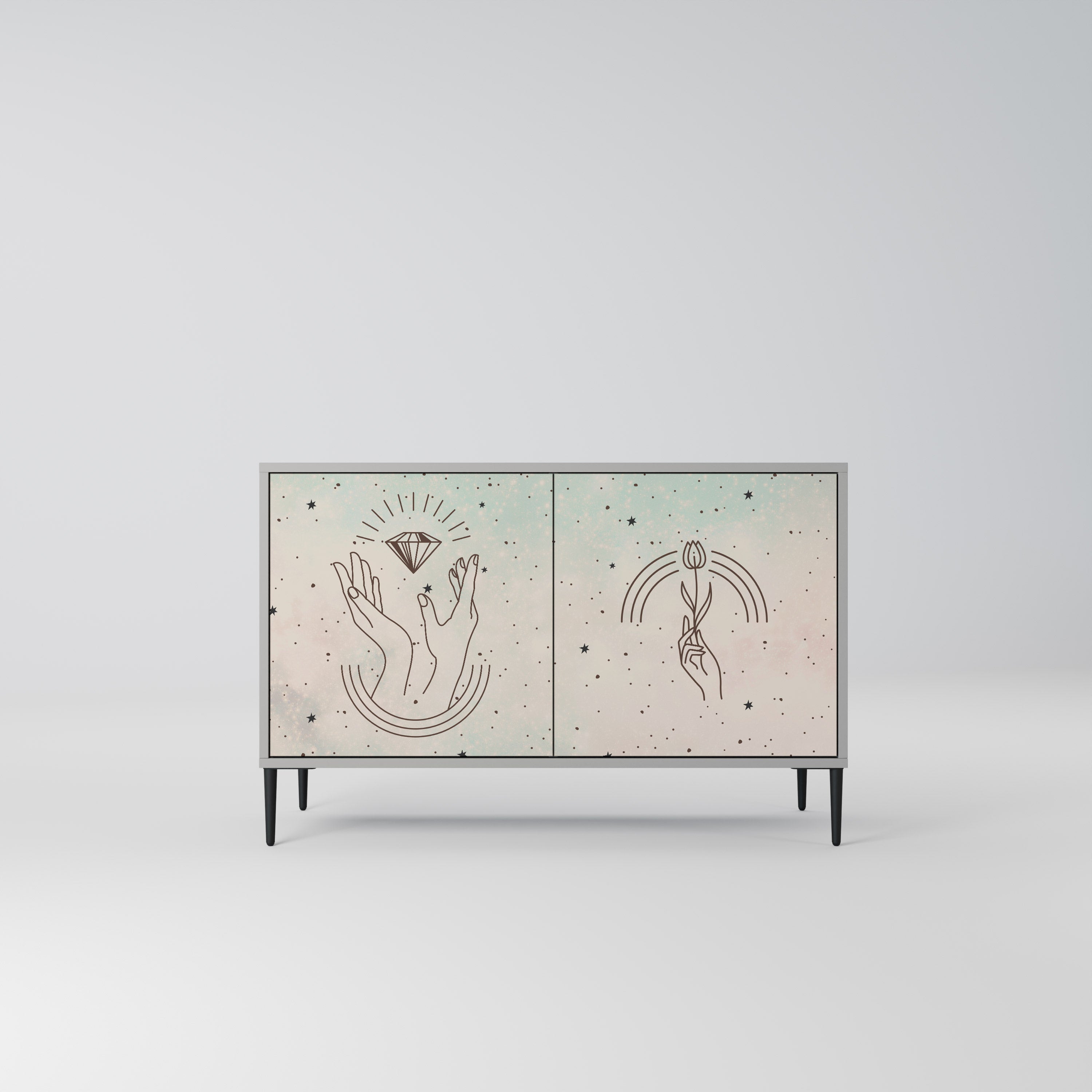 Buffet 2 portes DELICATE BEAUTY en finition grise