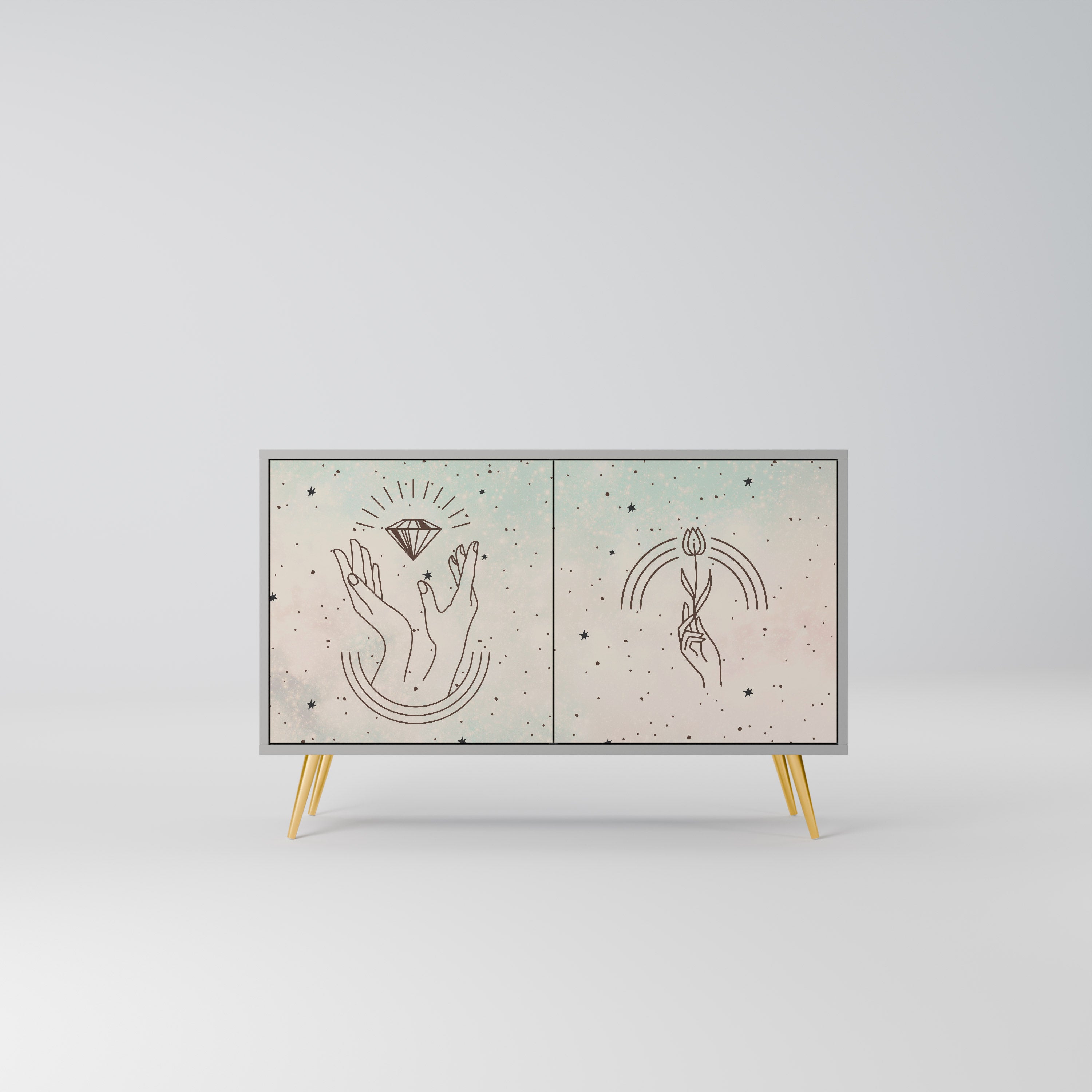 Buffet 2 portes DELICATE BEAUTY en finition grise