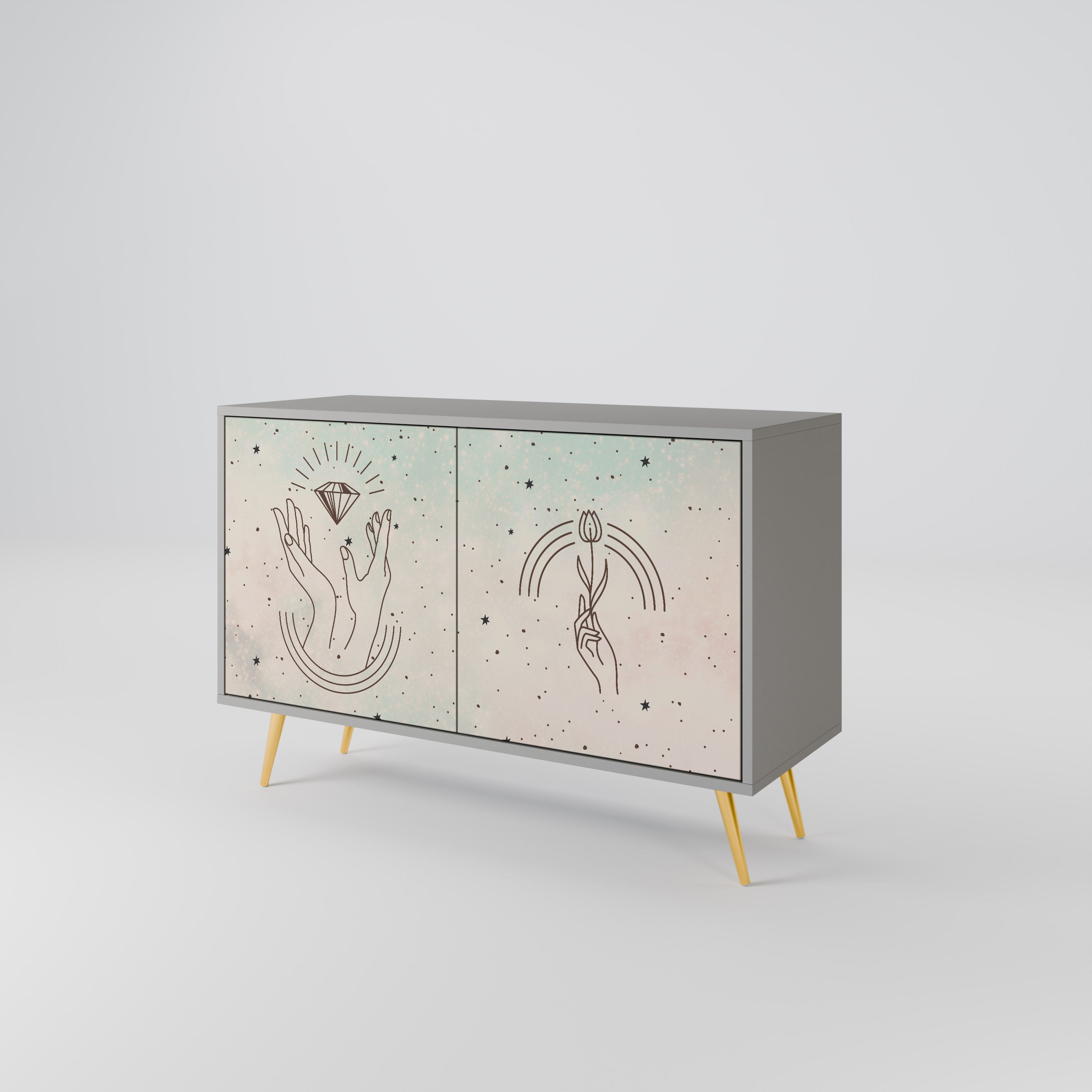 Buffet 2 portes DELICATE BEAUTY en finition grise