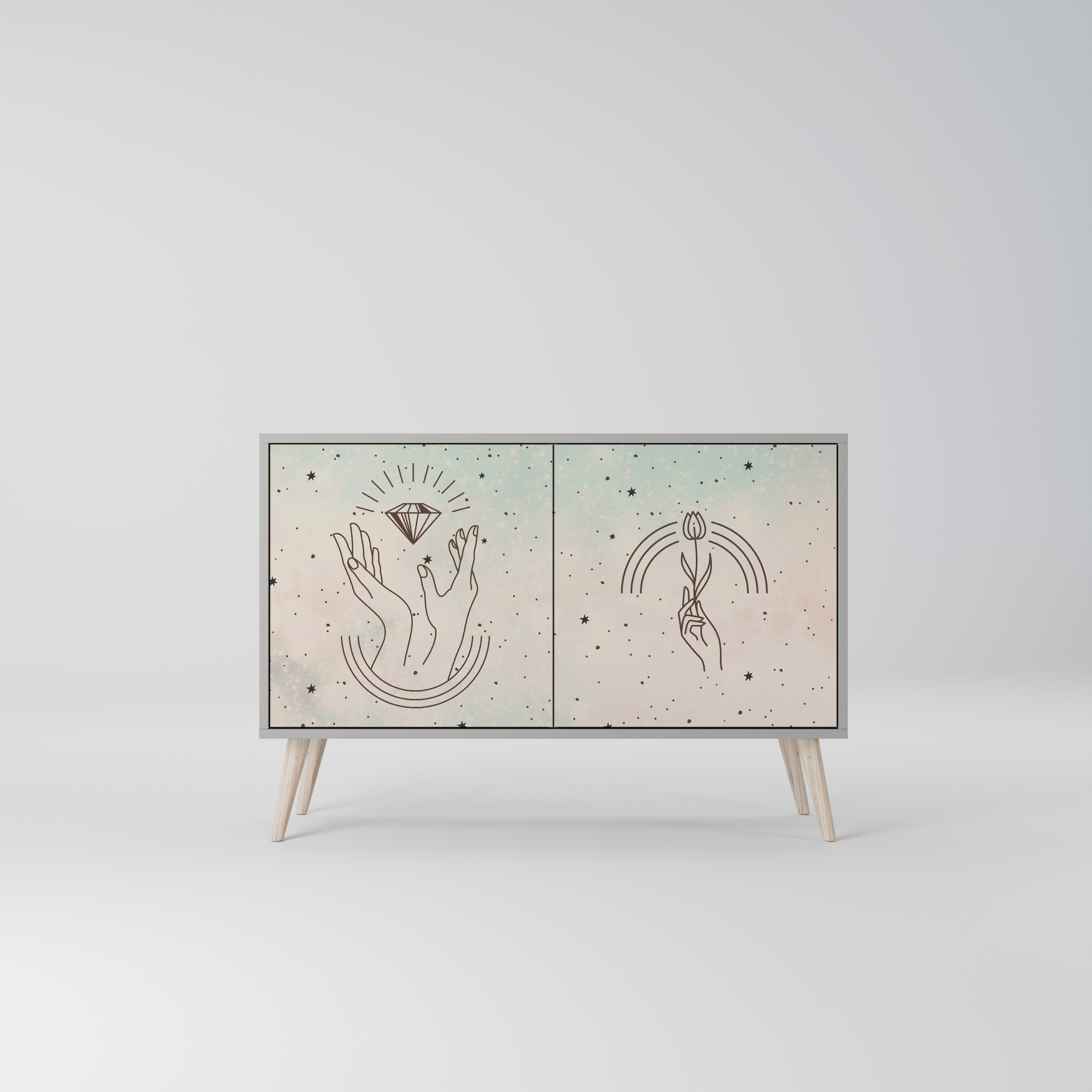 Buffet 2 portes DELICATE BEAUTY en finition grise