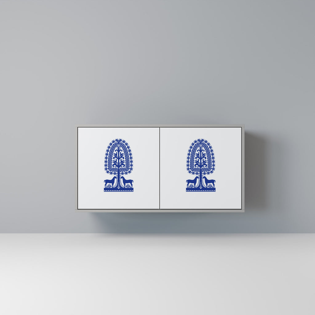 Buffet 2 portes en art populaire polonais, finition grise