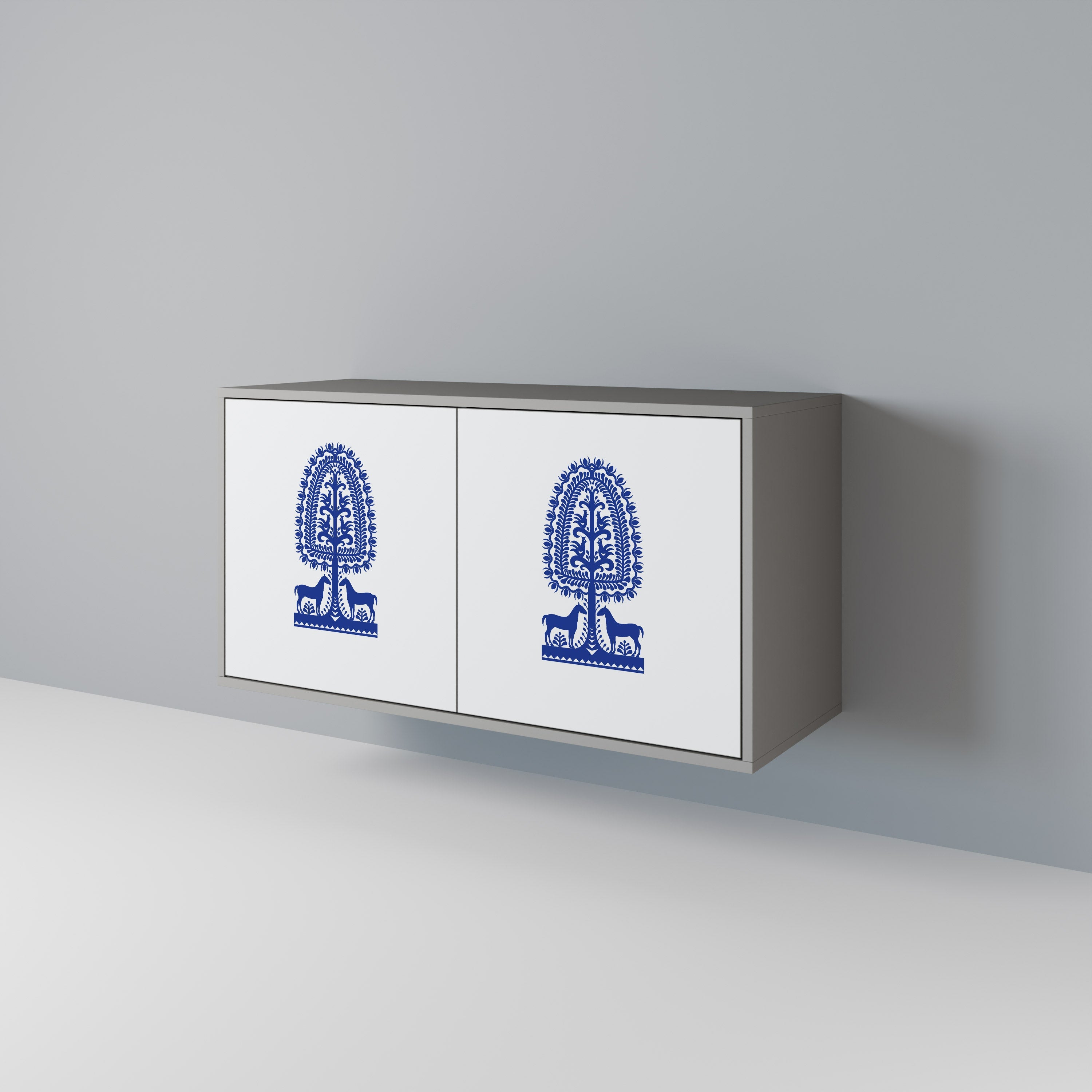 Buffet 2 portes en art populaire polonais, finition grise