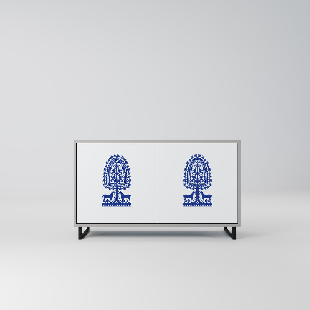 Buffet 2 portes en art populaire polonais, finition grise