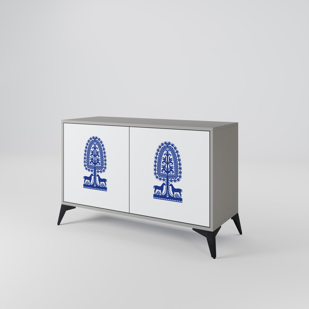 Buffet 2 portes en art populaire polonais, finition grise
