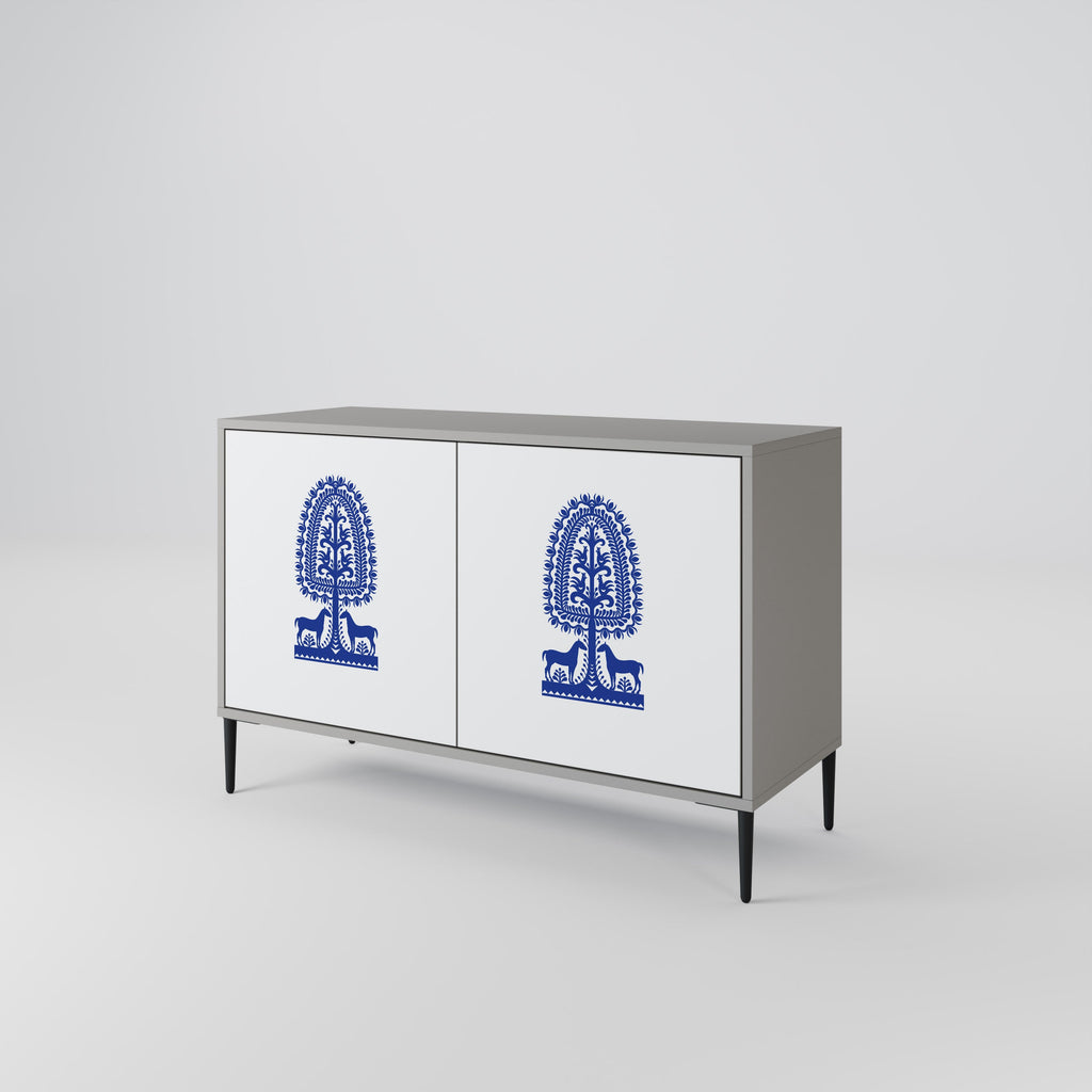 Buffet 2 portes en art populaire polonais, finition grise
