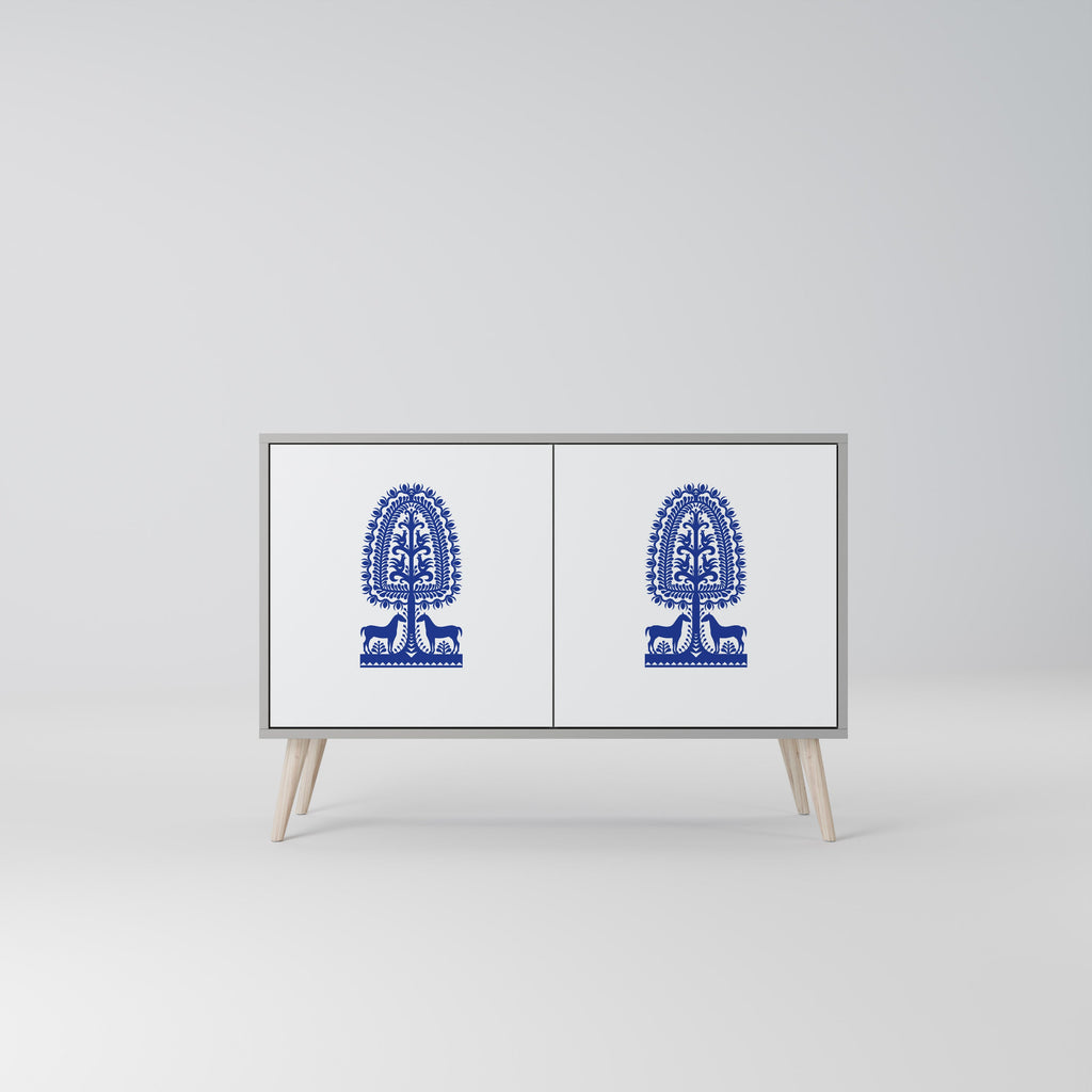 Buffet 2 portes en art populaire polonais, finition grise