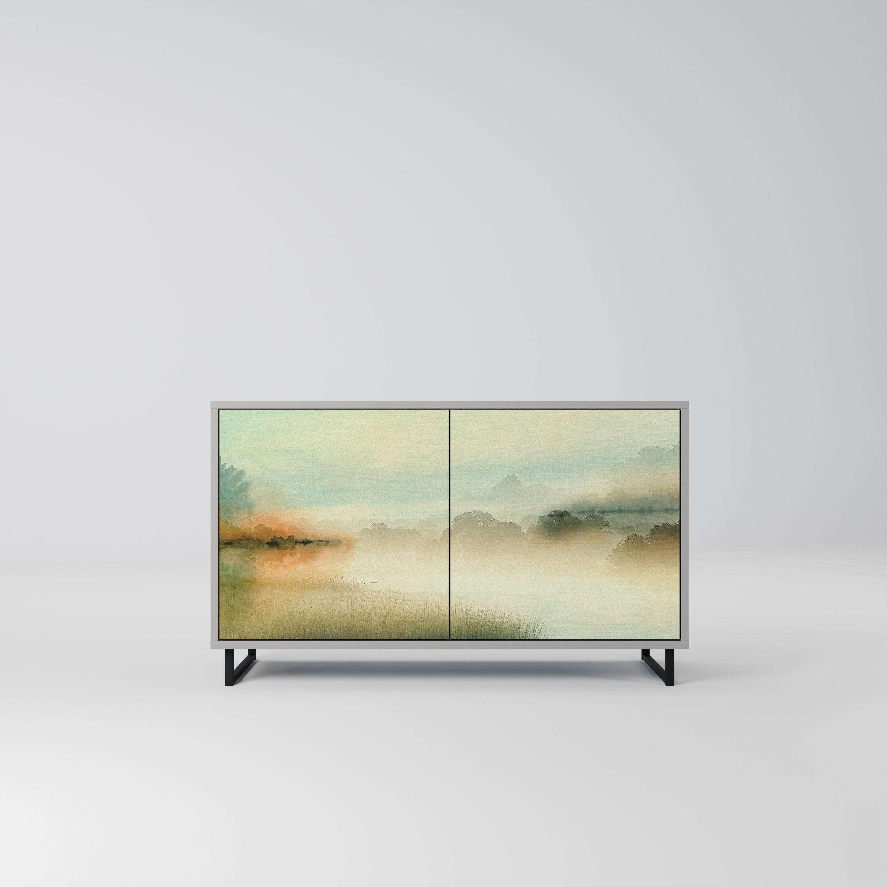 Buffet 2 portes MORNING BY THE LAKE en finition grise