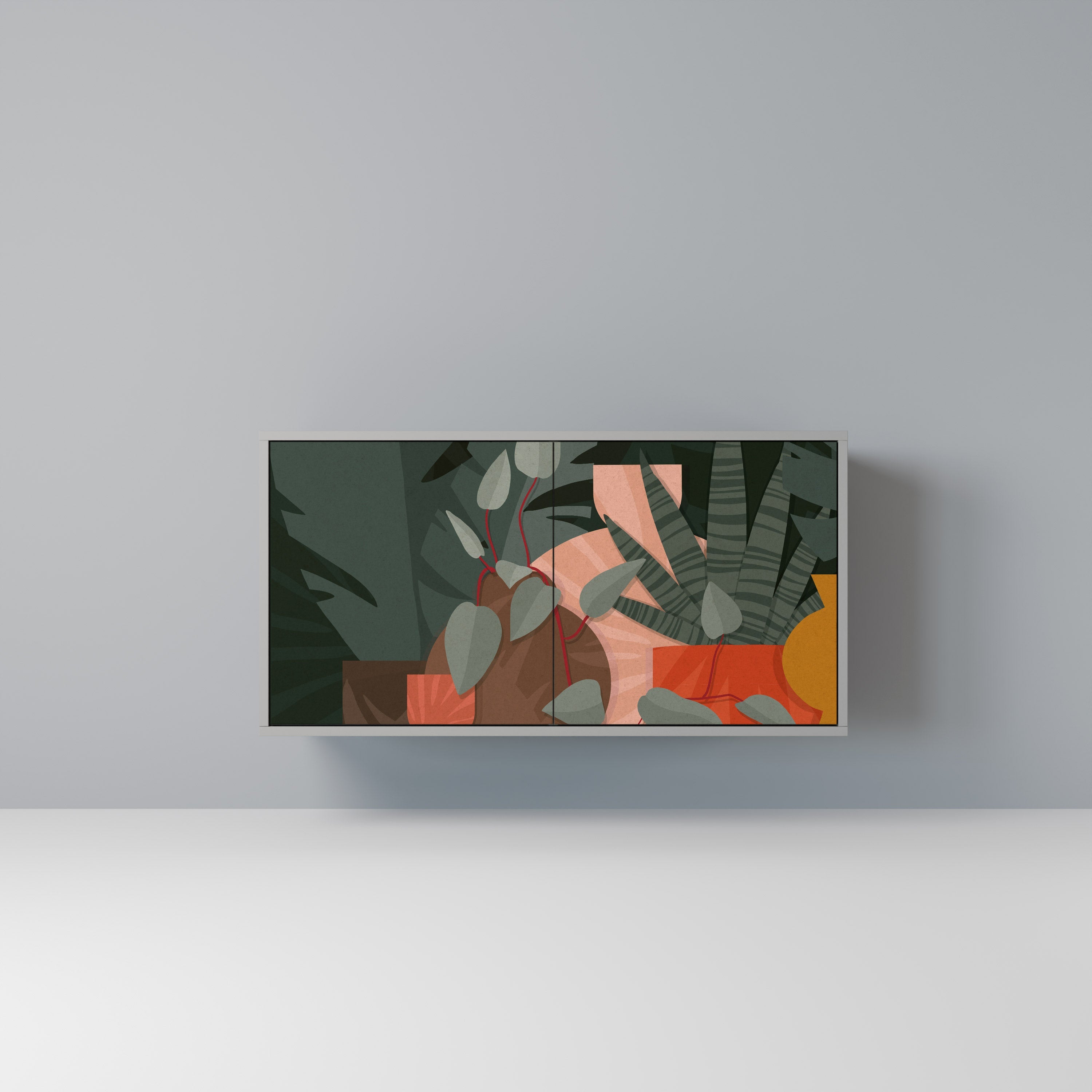 Buffet 2 portes COMPOSITION TROPICALE finition grise