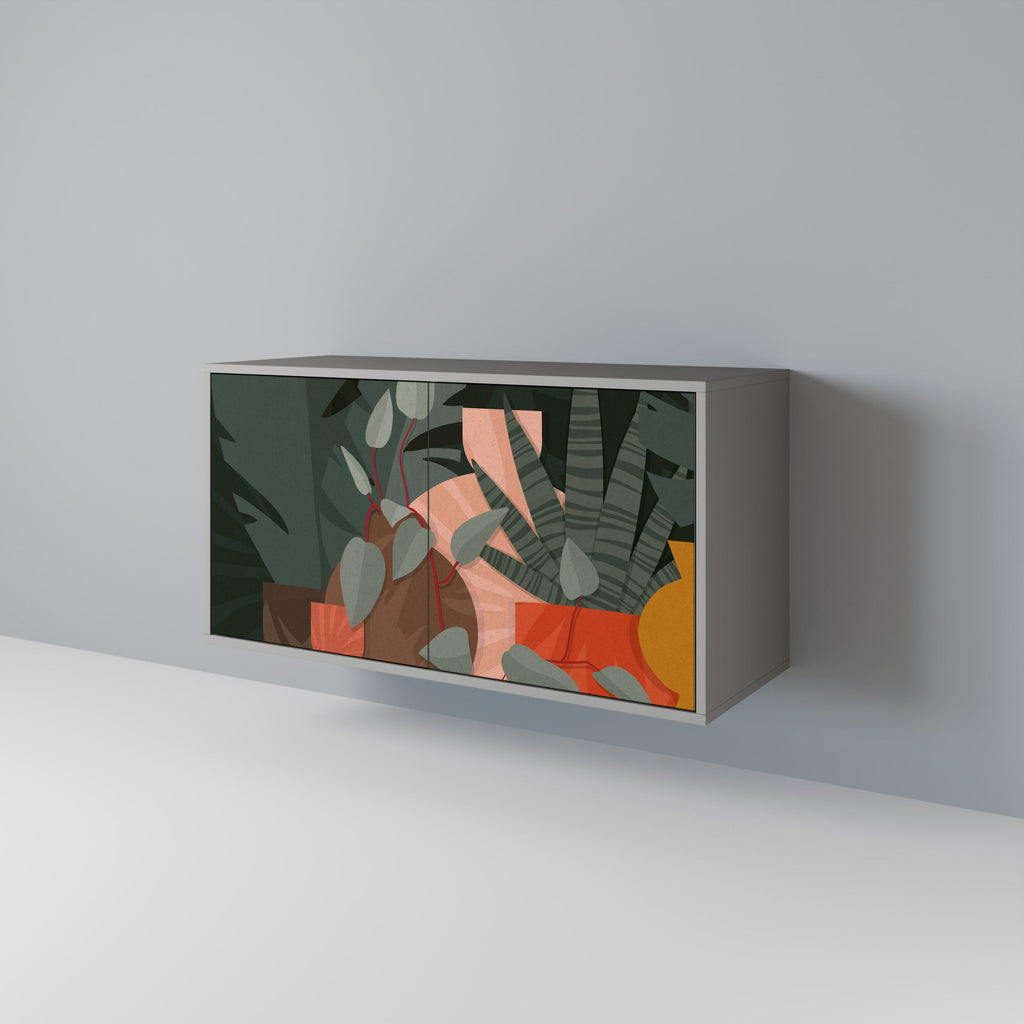 Buffet 2 portes COMPOSITION TROPICALE finition grise