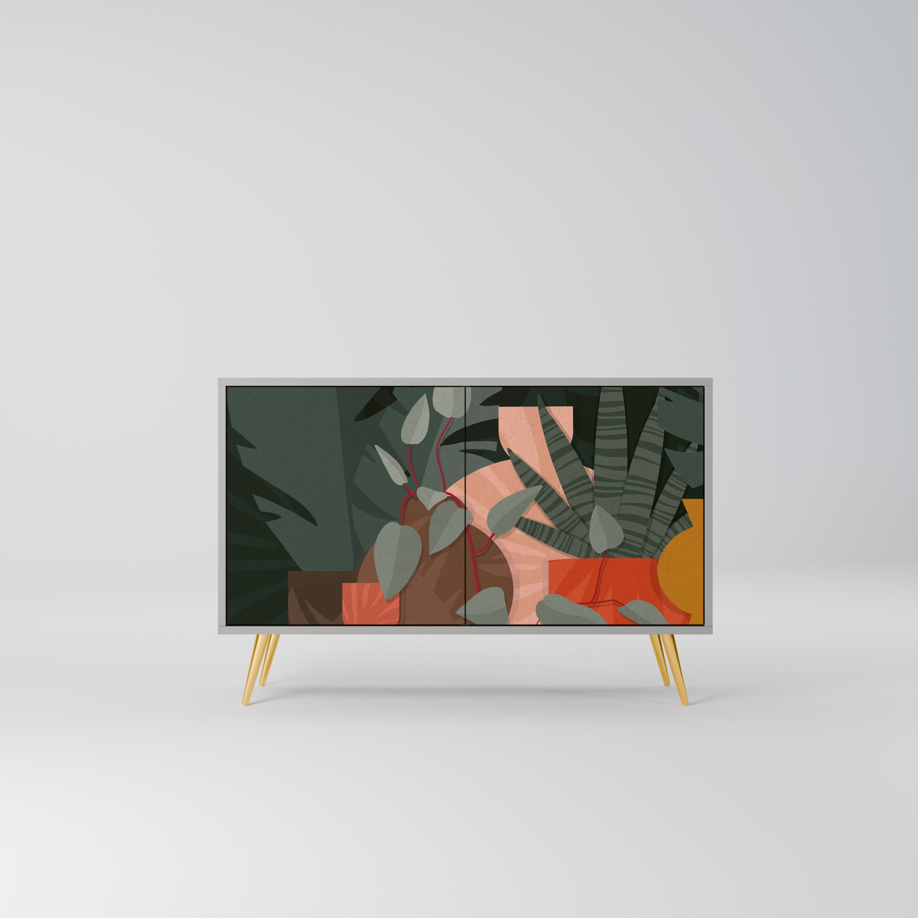 Buffet 2 portes COMPOSITION TROPICALE finition grise