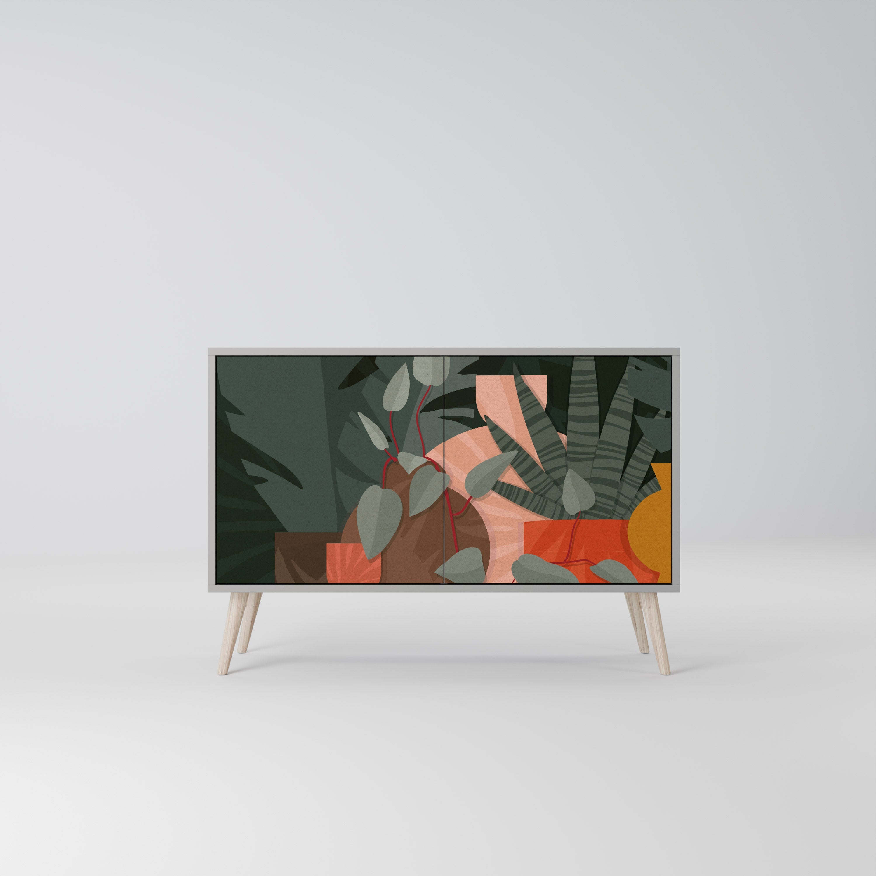 Buffet 2 portes COMPOSITION TROPICALE finition grise