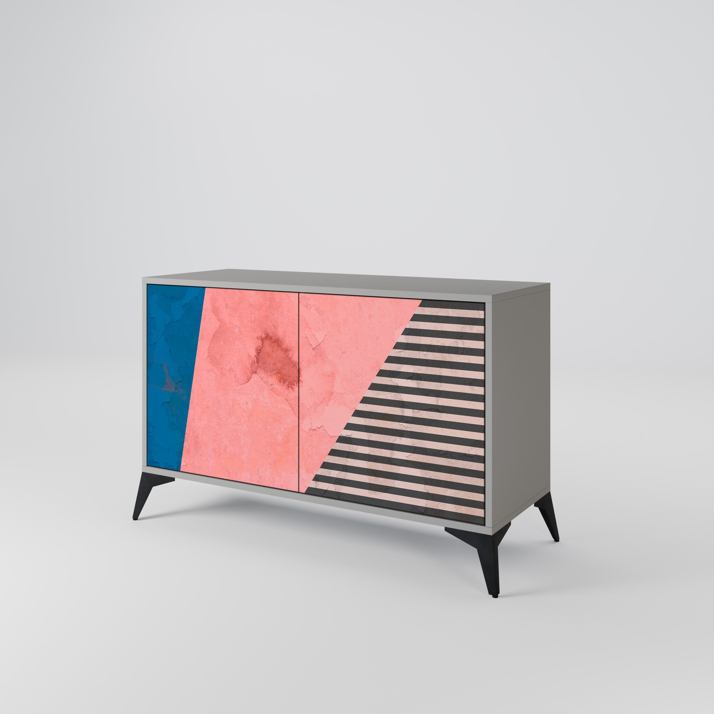 Buffet 2 portes GLAMOROUS STRIPE finition grise