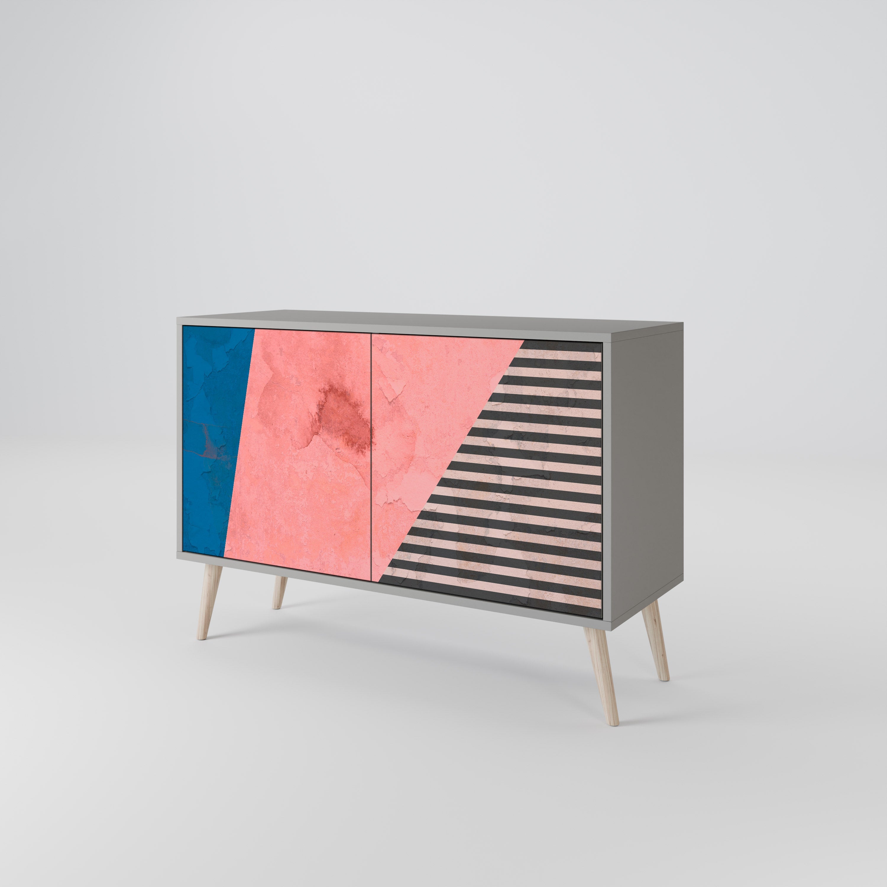 Buffet 2 portes GLAMOROUS STRIPE finition grise