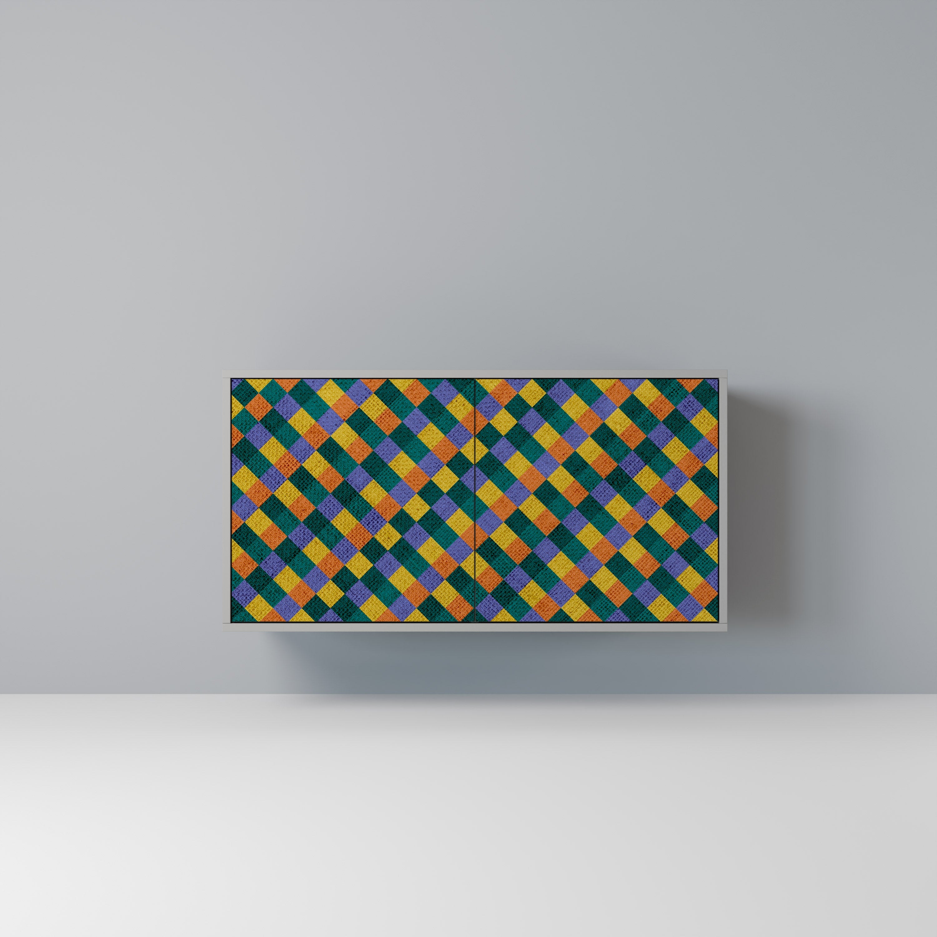 Buffet 2 portes PAINTED SQUARES MIX finition grise