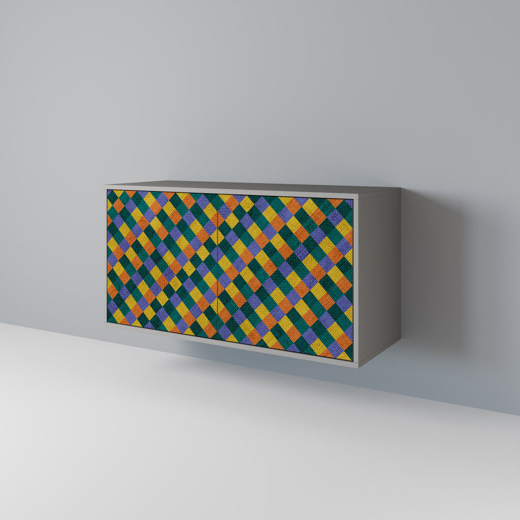 Buffet 2 portes PAINTED SQUARES MIX finition grise