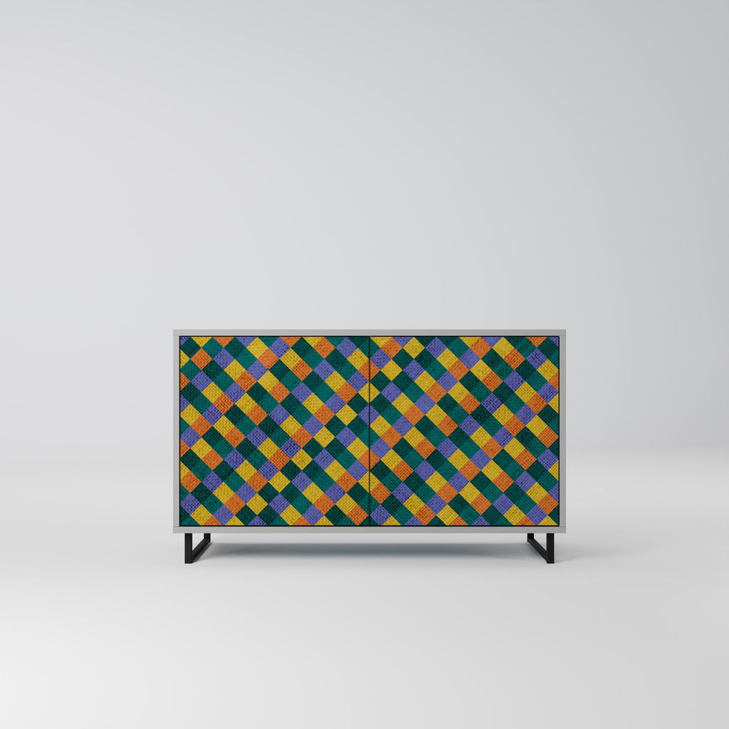 Buffet 2 portes PAINTED SQUARES MIX finition grise