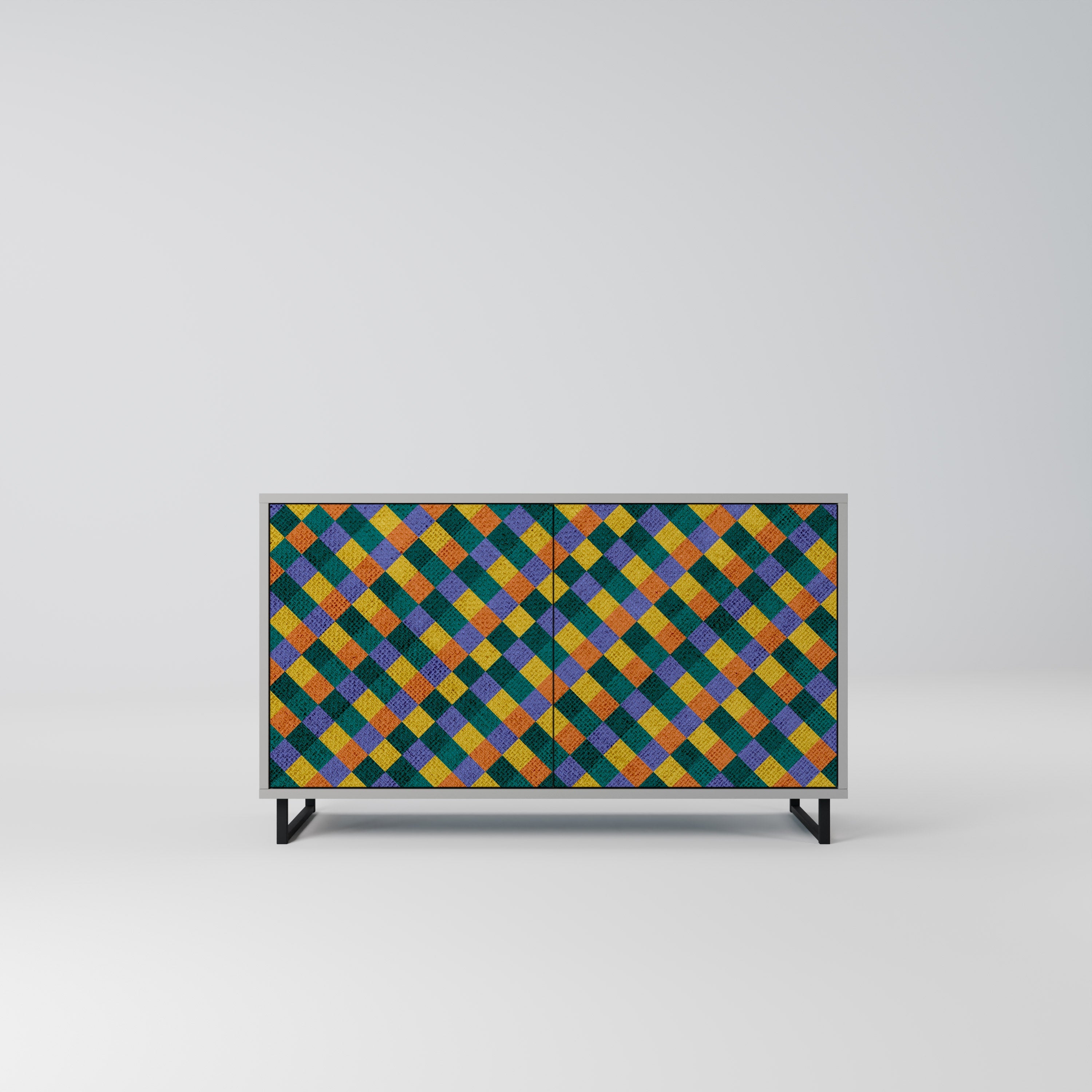 Buffet 2 portes PAINTED SQUARES MIX finition grise