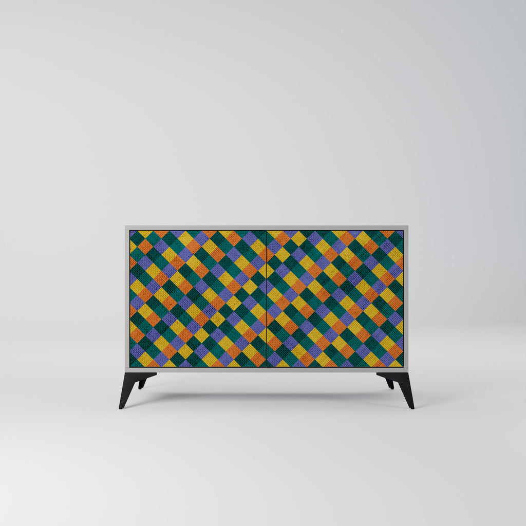 Buffet 2 portes PAINTED SQUARES MIX finition grise