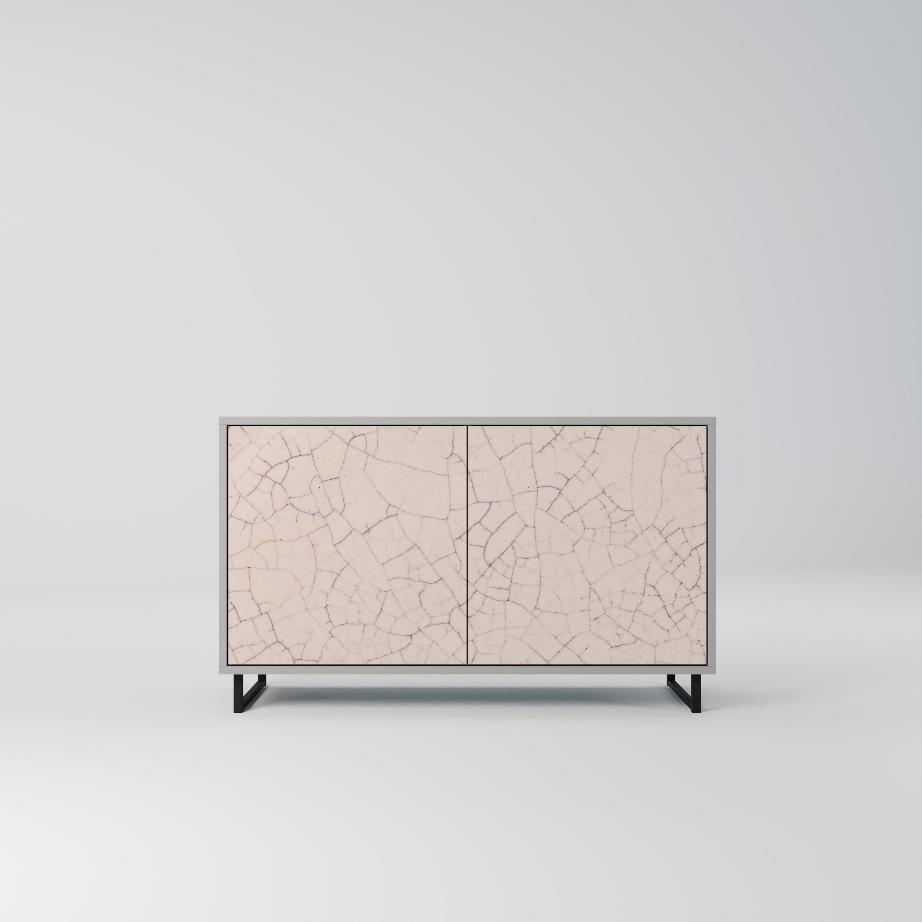 Buffet 2 portes en céramique texturée, finition grise