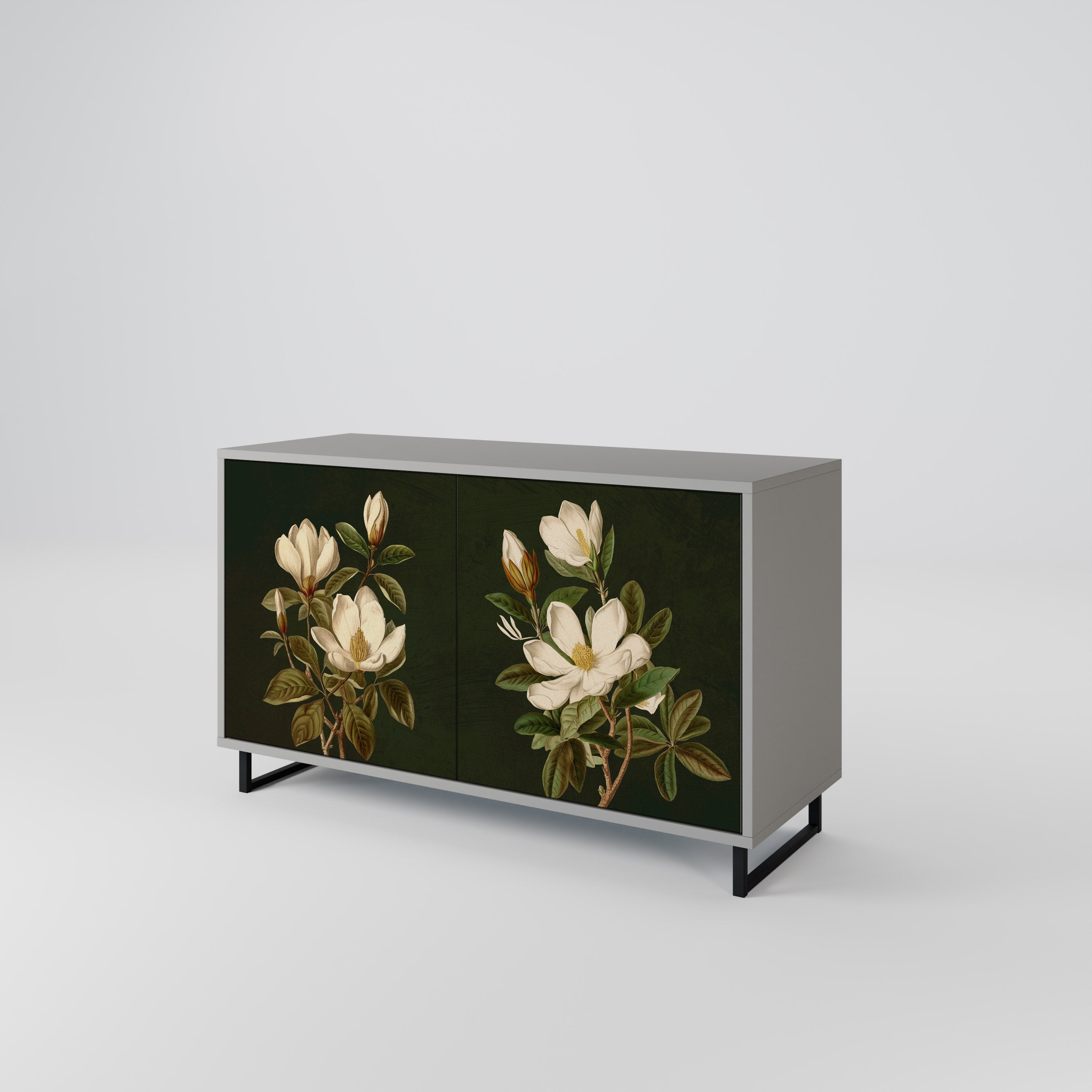 Buffet 2 portes FLORAL NOIR finition grise