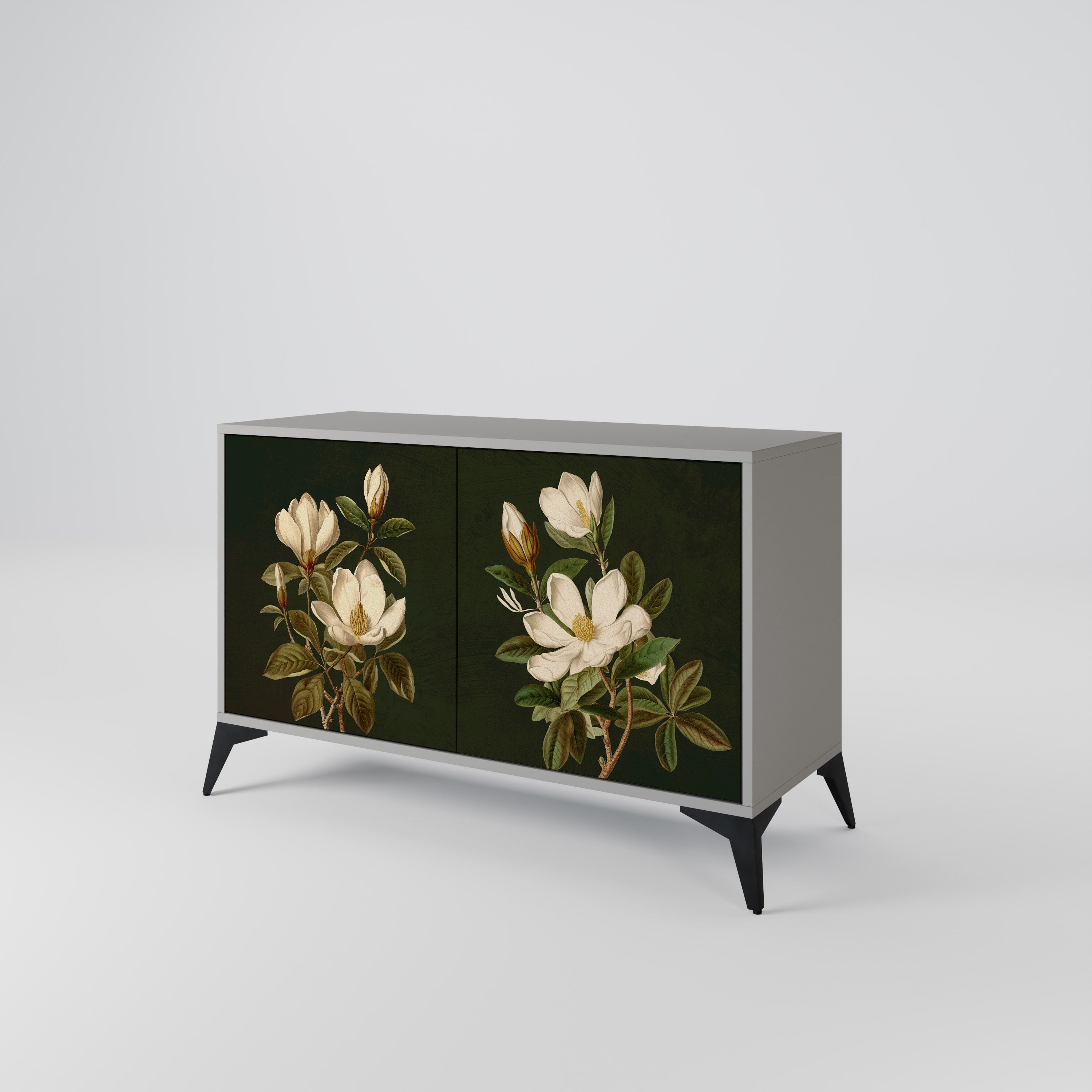 Buffet 2 portes FLORAL NOIR finition grise