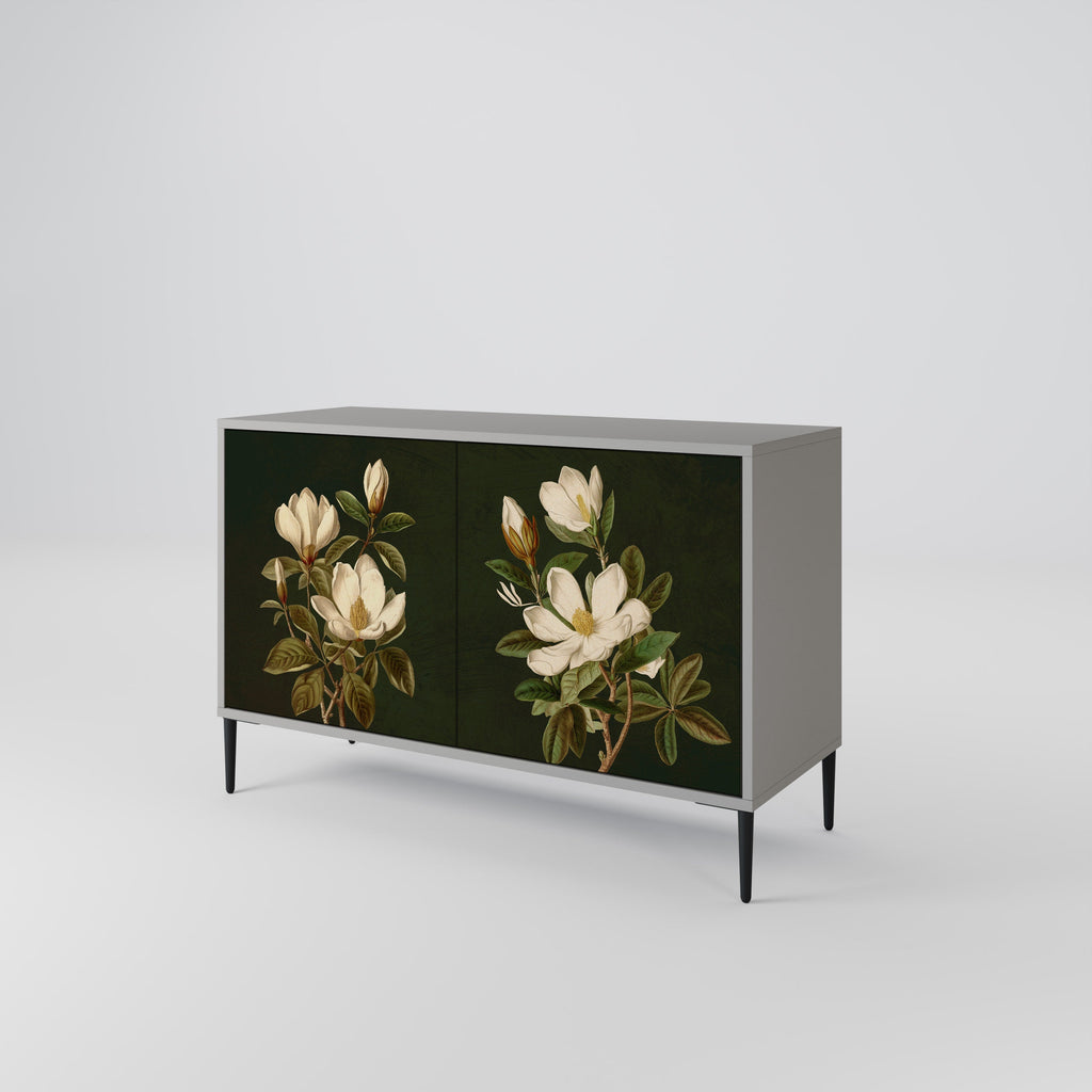 Buffet 2 portes FLORAL NOIR finition grise