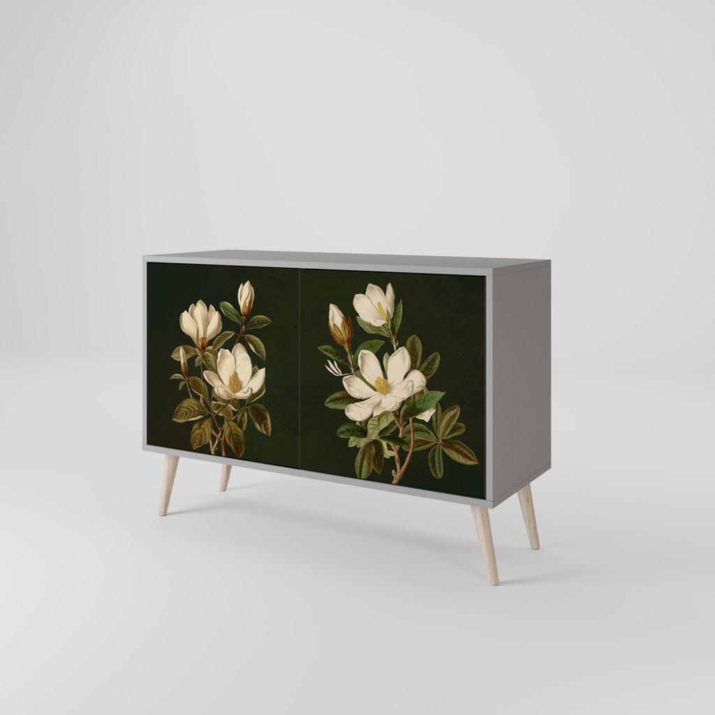 Buffet 2 portes FLORAL NOIR finition grise