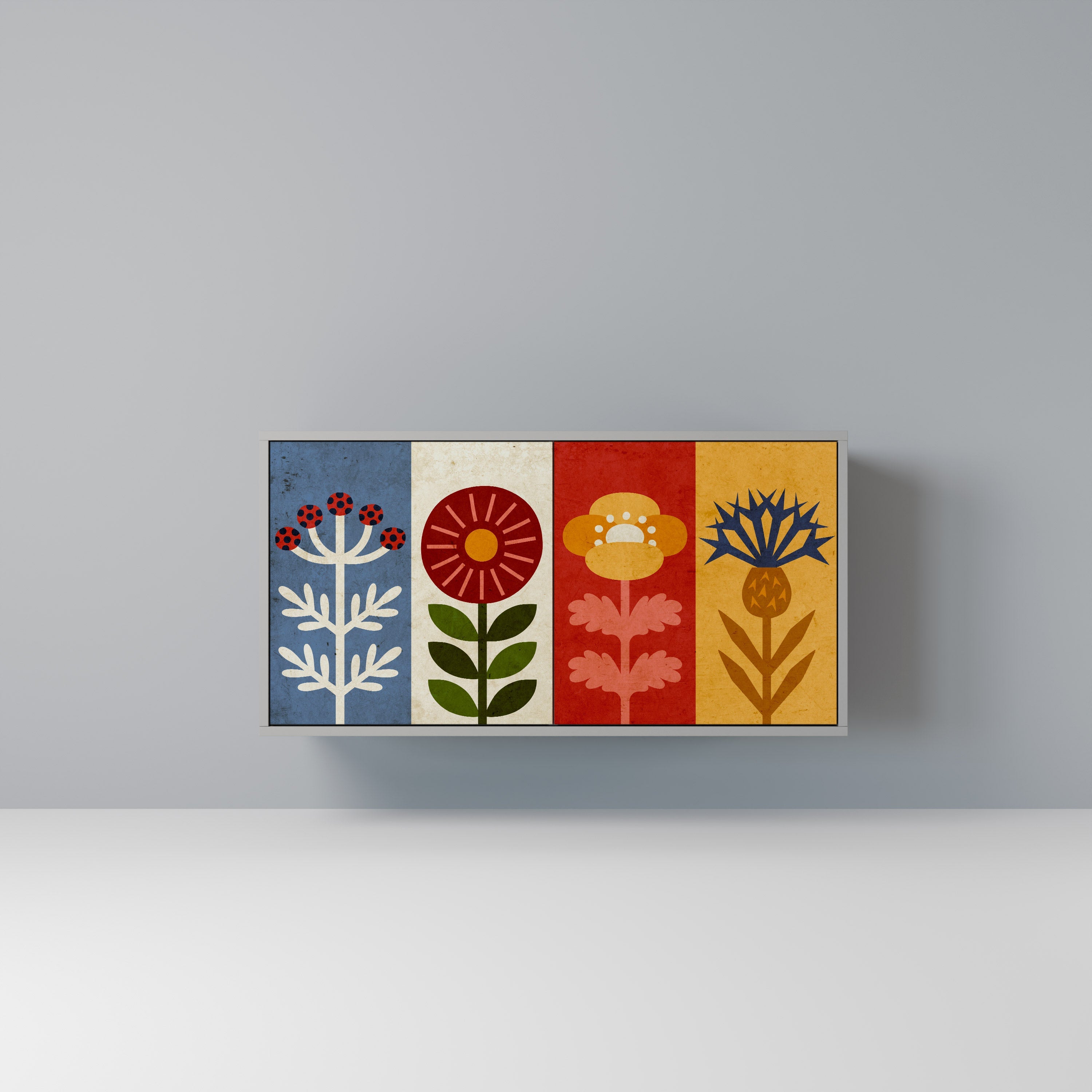 Buffet 2 portes SCANDIC FLOWERET finition grise