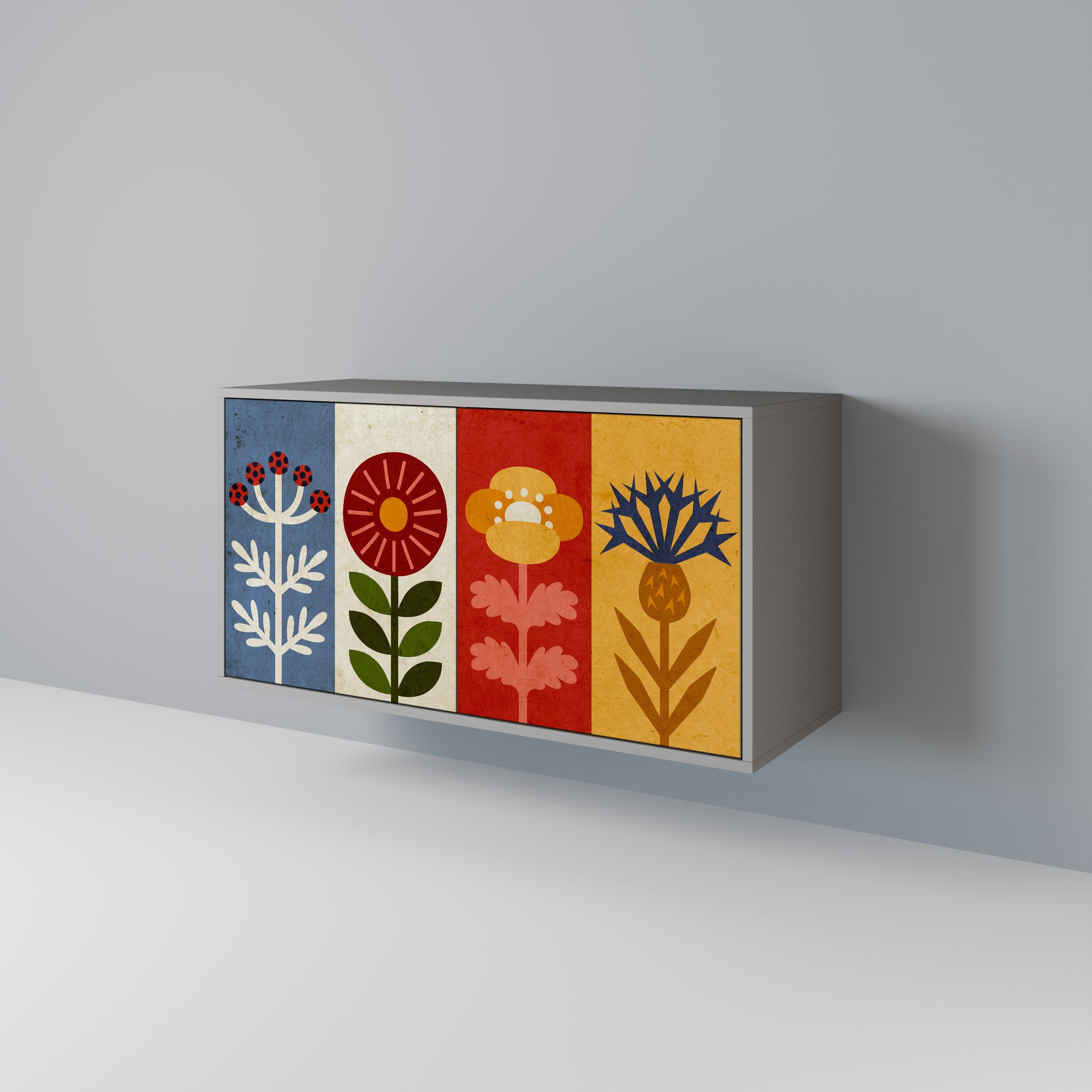 Buffet 2 portes SCANDIC FLOWERET finition grise