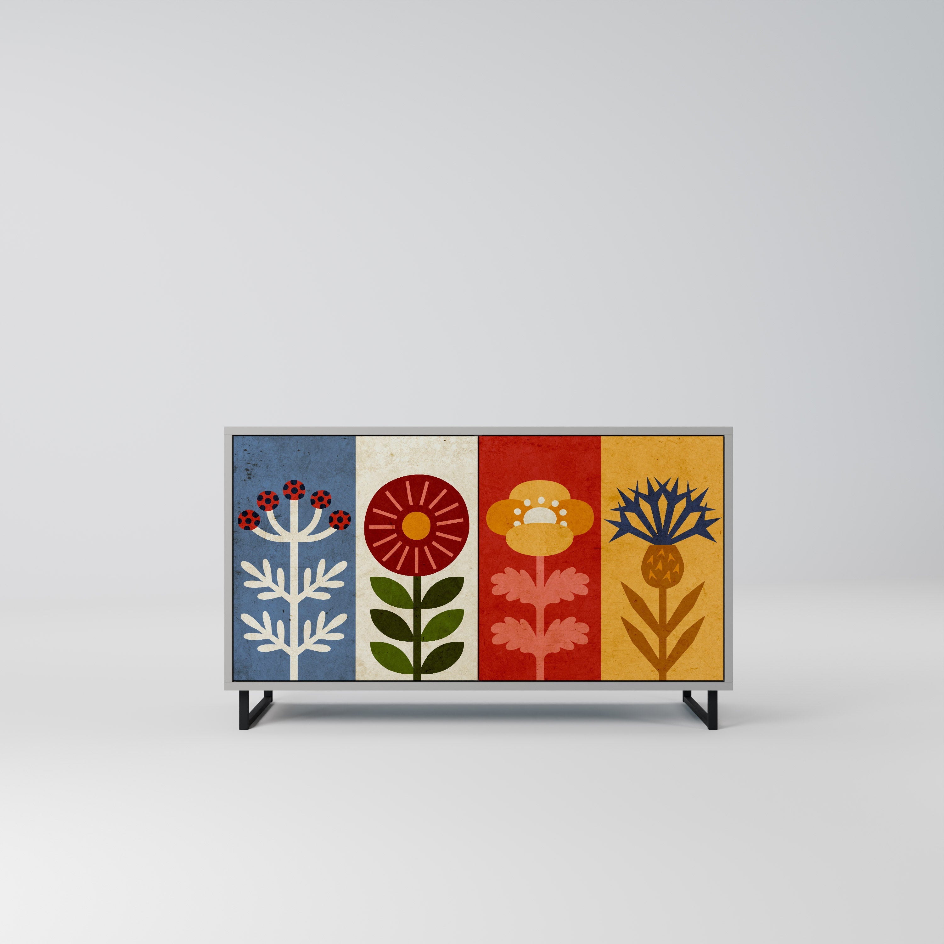 Buffet 2 portes SCANDIC FLOWERET finition grise