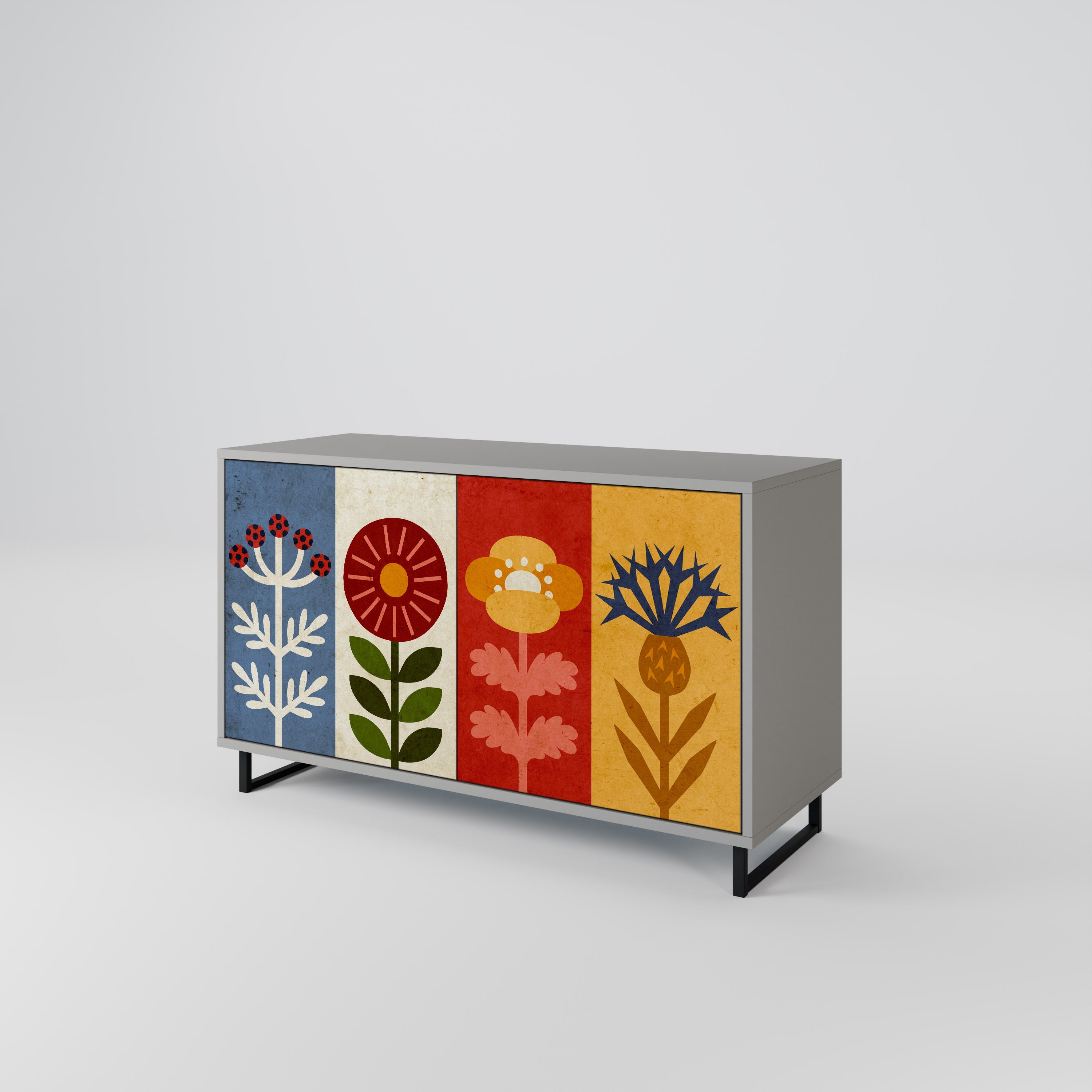 Buffet 2 portes SCANDIC FLOWERET finition grise