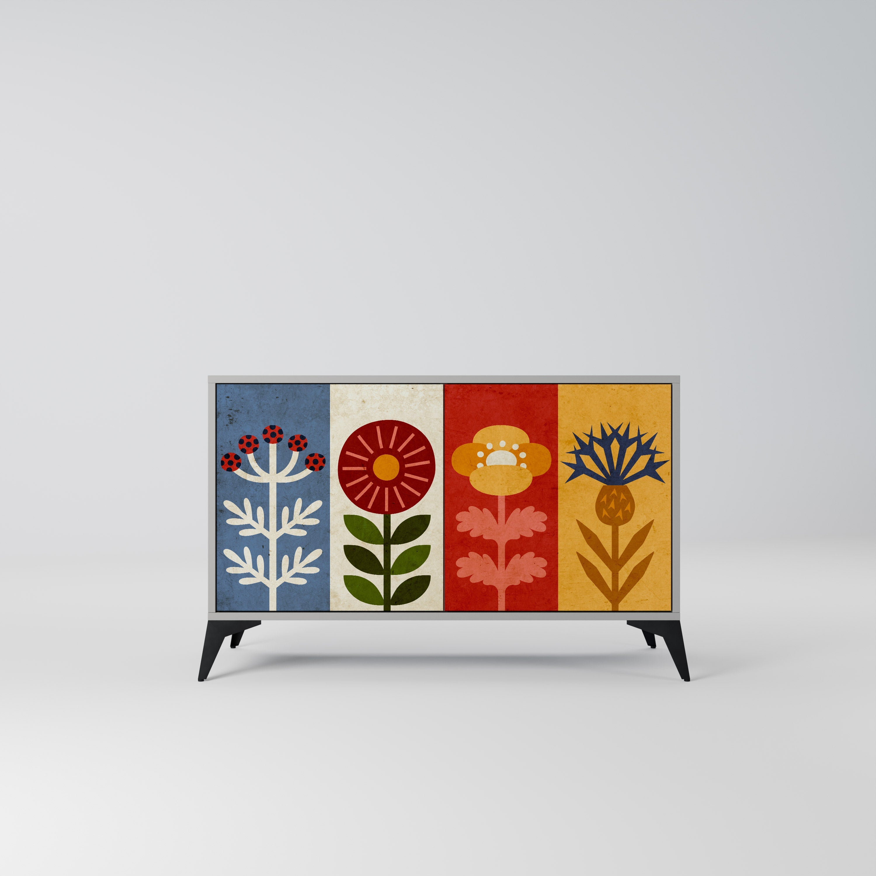 Buffet 2 portes SCANDIC FLOWERET finition grise