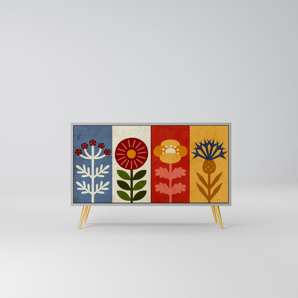 Buffet 2 portes SCANDIC FLOWERET finition grise