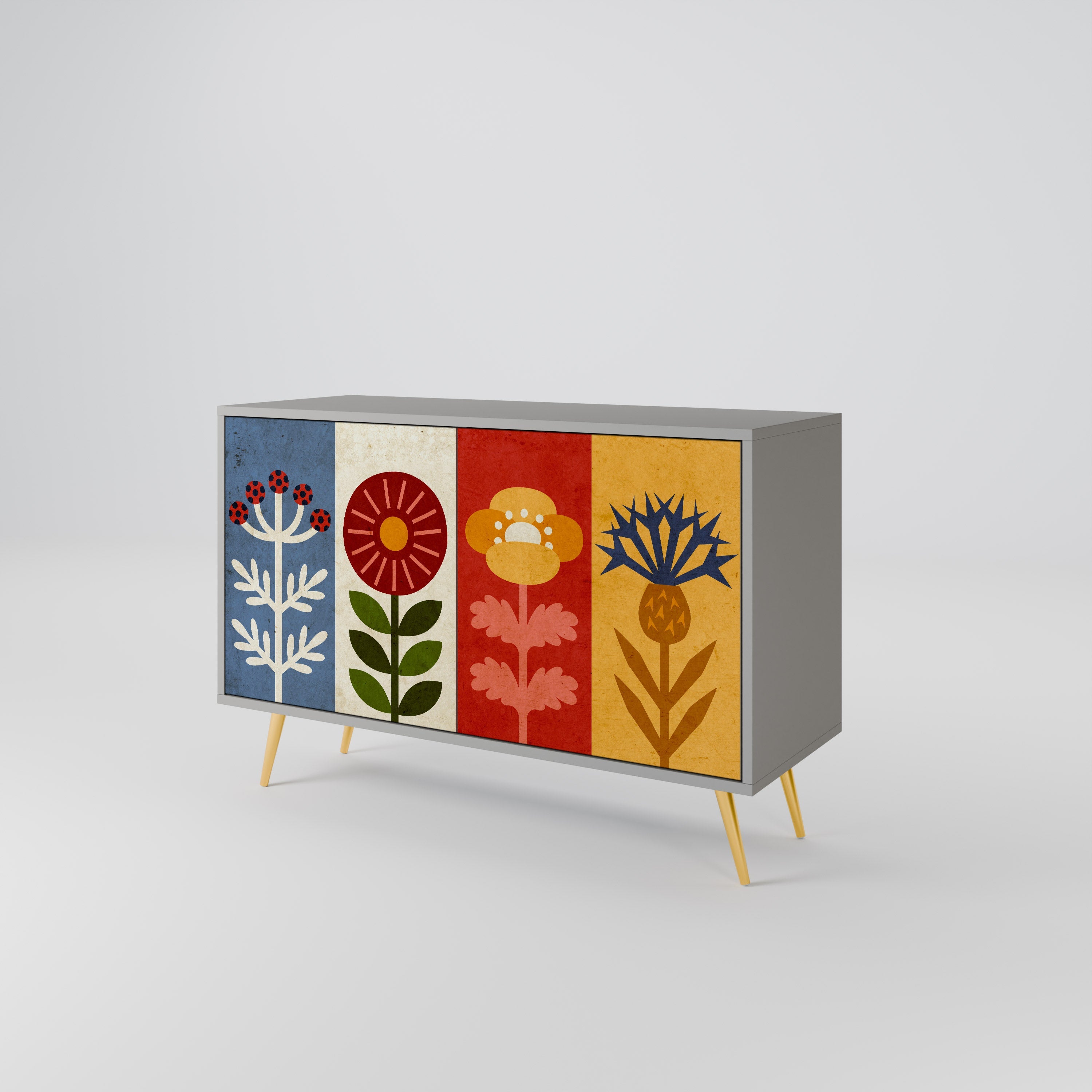 Buffet 2 portes SCANDIC FLOWERET finition grise