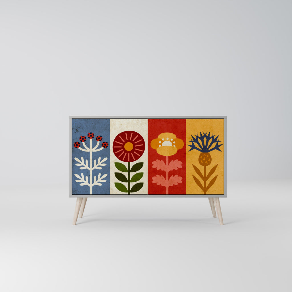 Buffet 2 portes SCANDIC FLOWERET finition grise