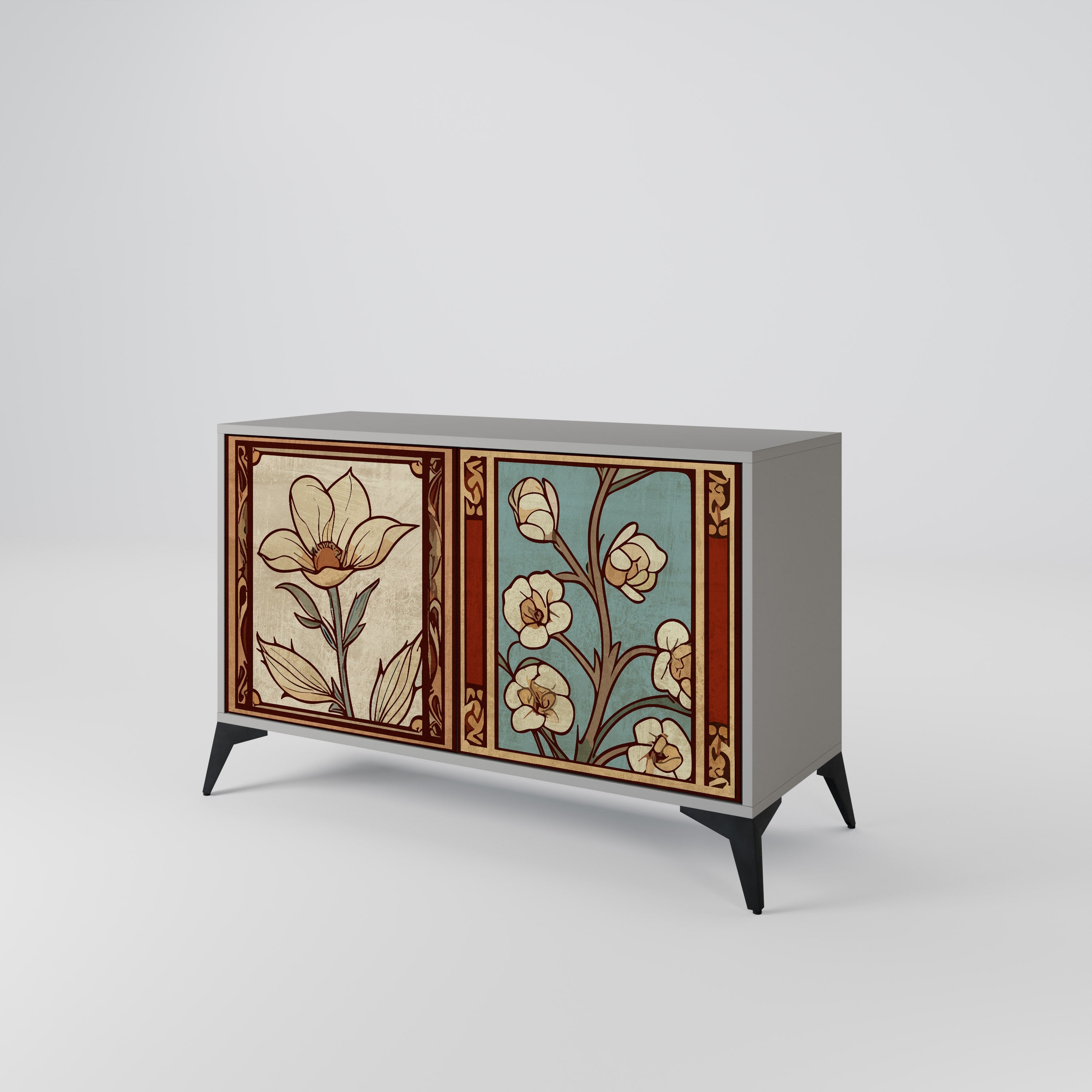 Buffet 2 portes TIMELESS FLORA finition grise