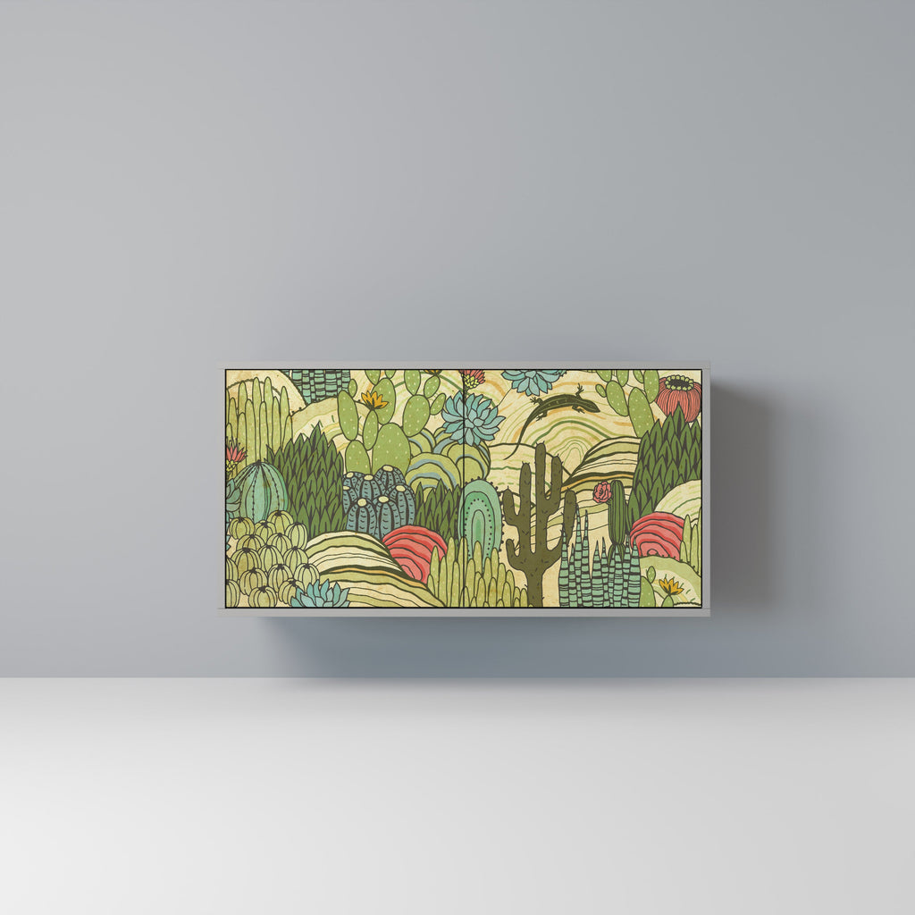 Buffet 2 portes SUCCULENTS KALEIDOSCOPE en finition grise