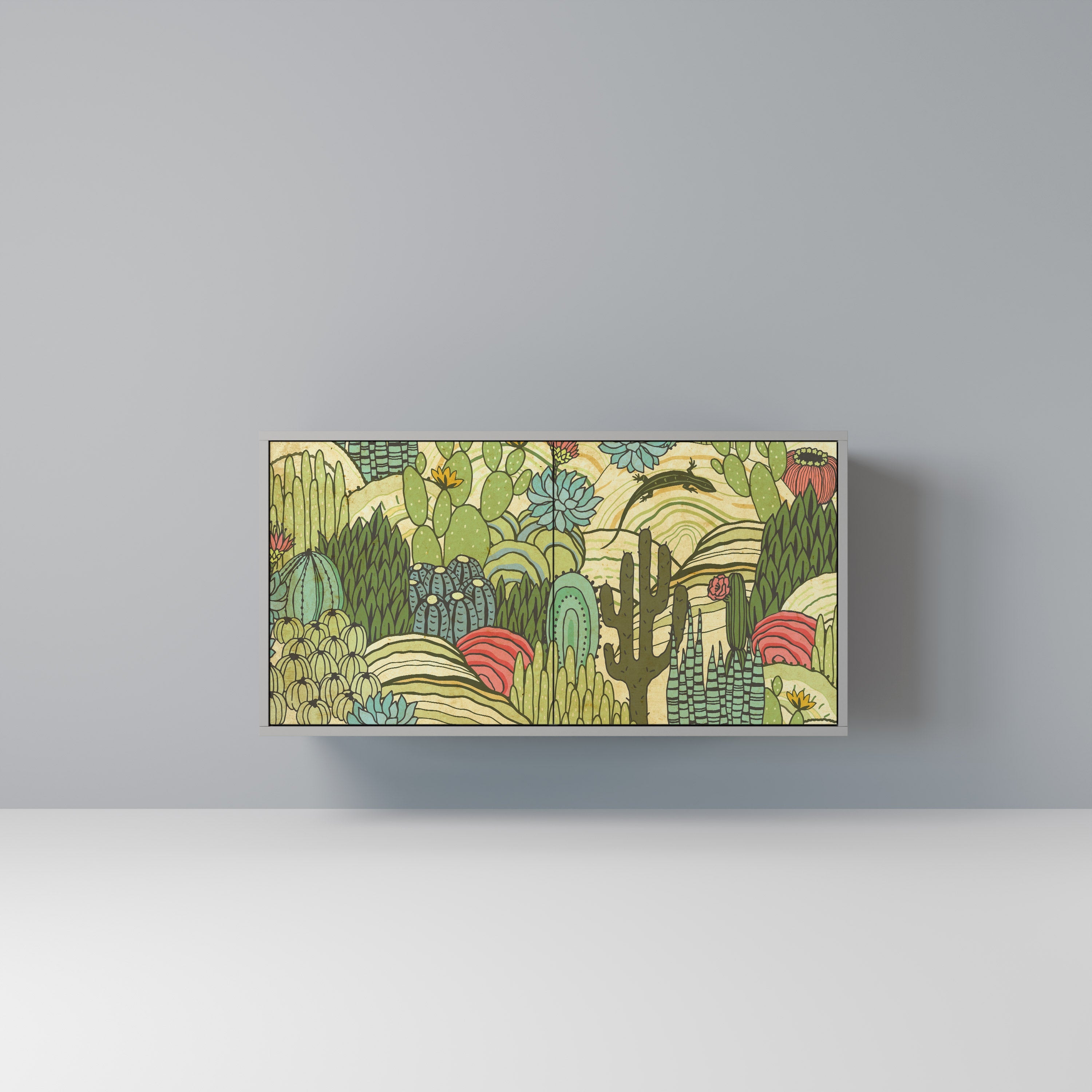 Buffet 2 portes SUCCULENTS KALEIDOSCOPE en finition grise