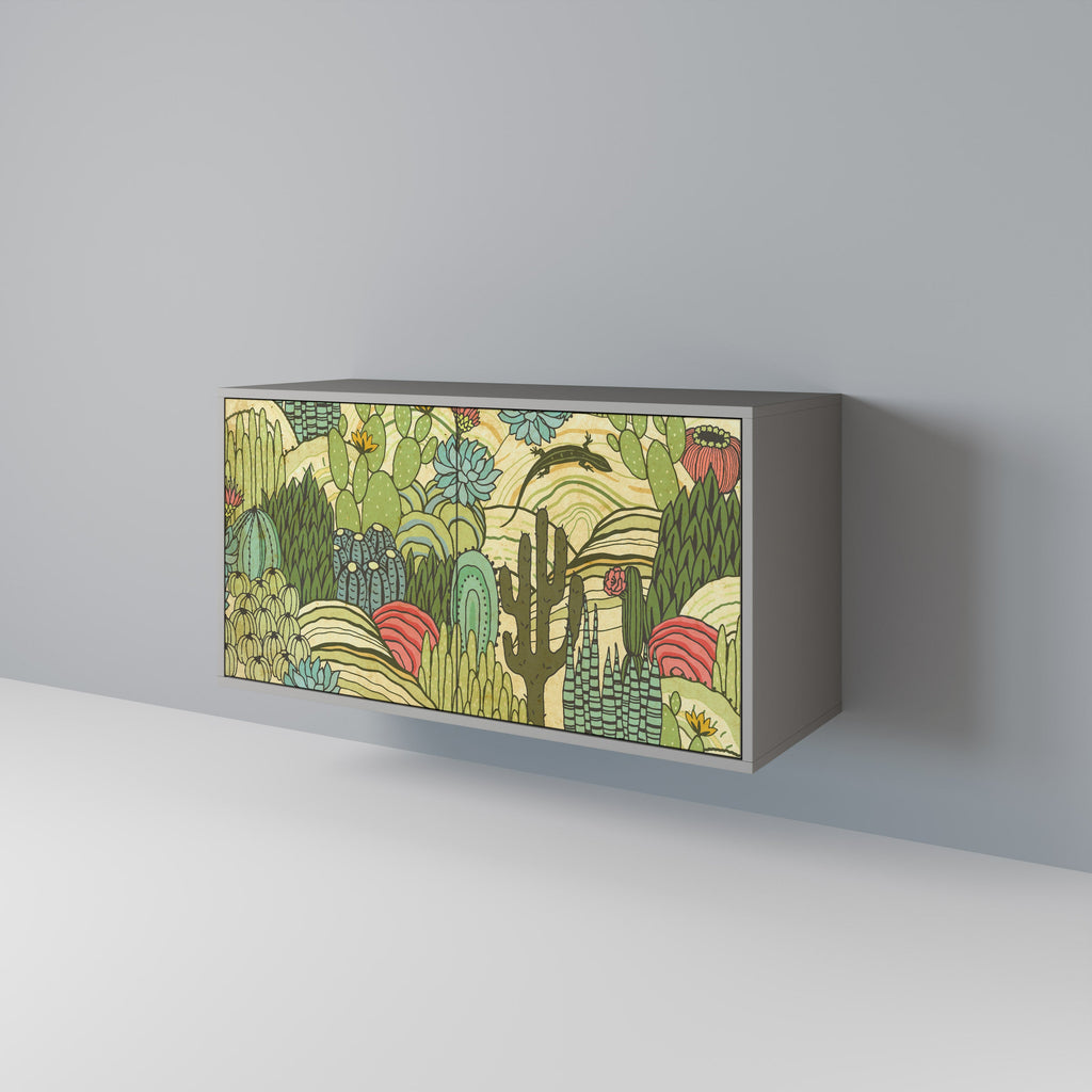 Buffet 2 portes SUCCULENTS KALEIDOSCOPE en finition grise