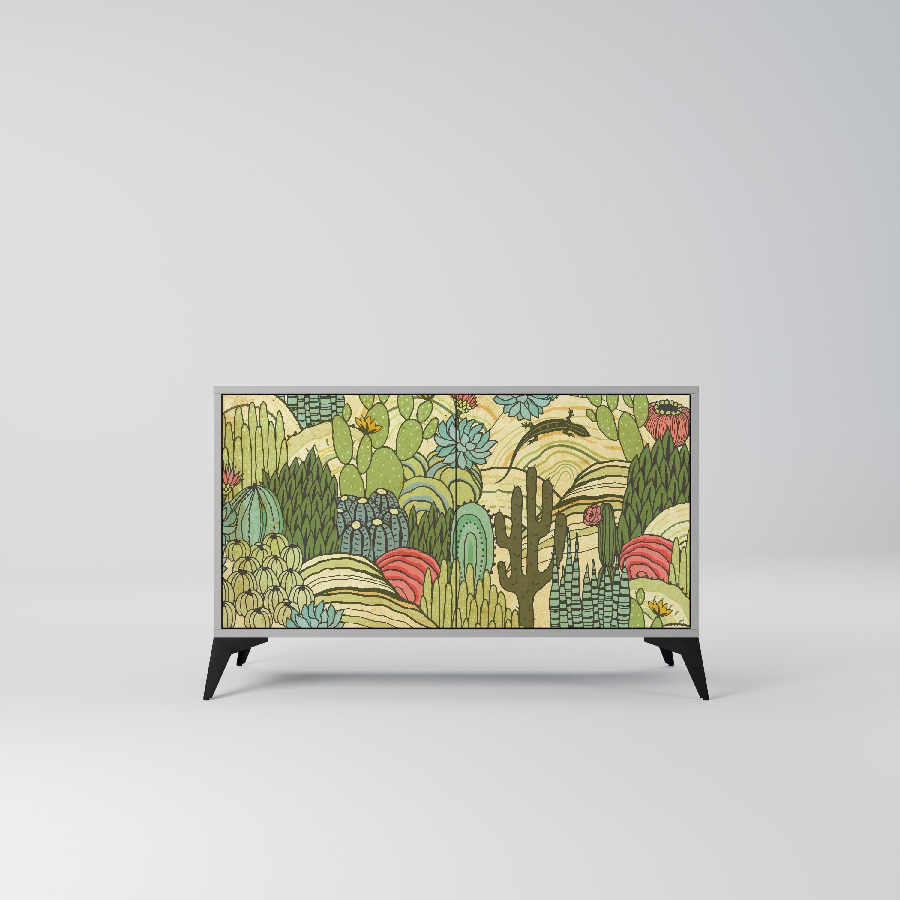 Buffet 2 portes SUCCULENTS KALEIDOSCOPE en finition grise