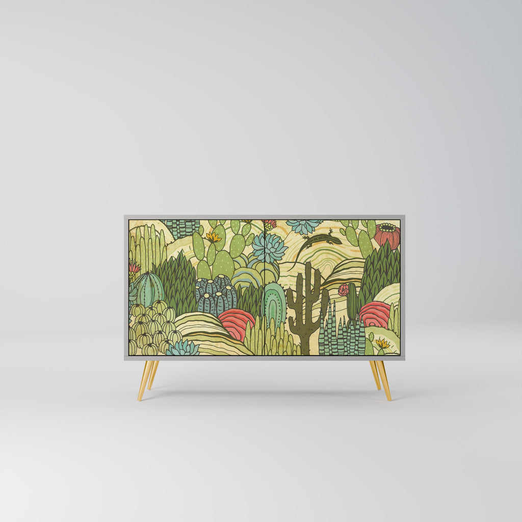 Buffet 2 portes SUCCULENTS KALEIDOSCOPE en finition grise