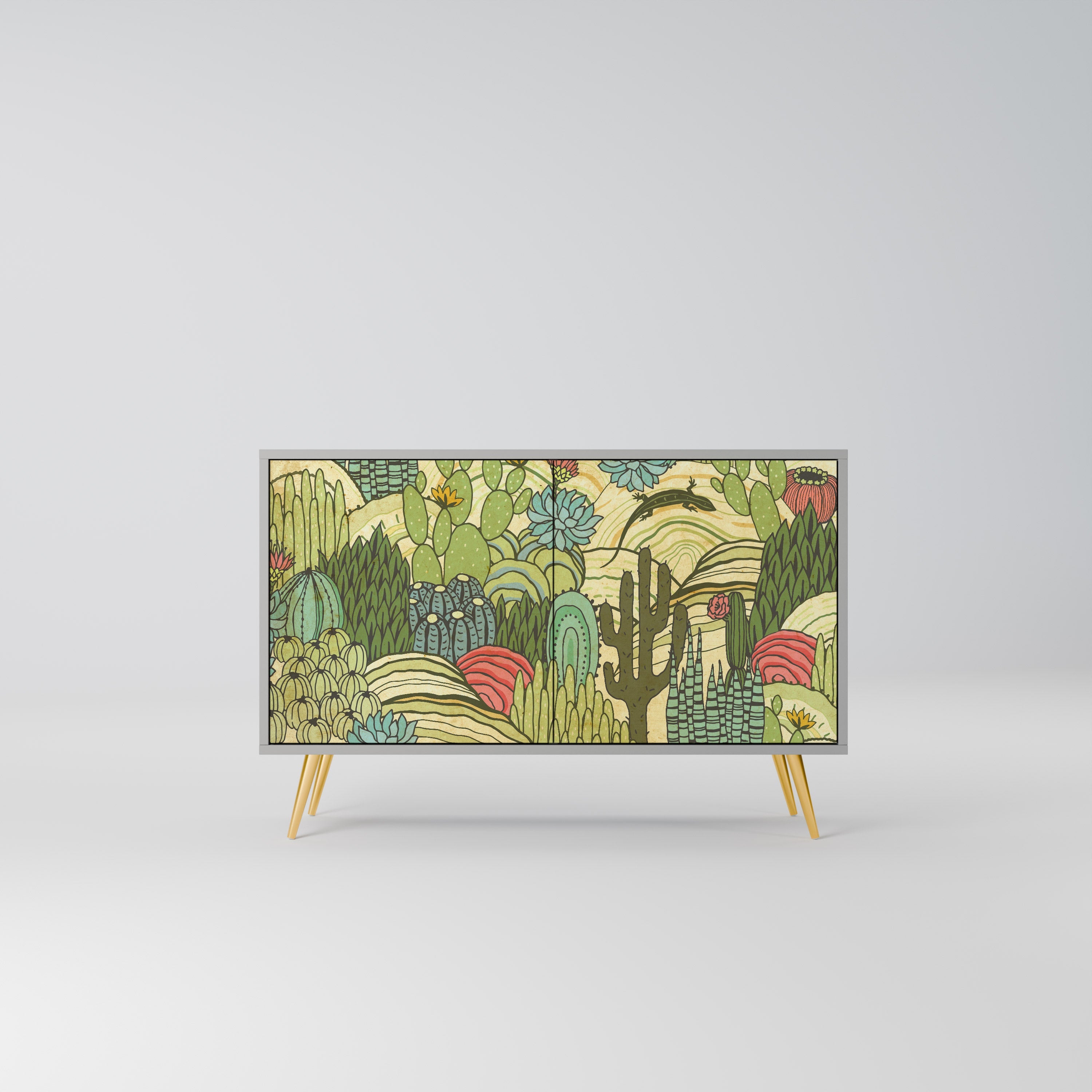 Buffet 2 portes SUCCULENTS KALEIDOSCOPE en finition grise